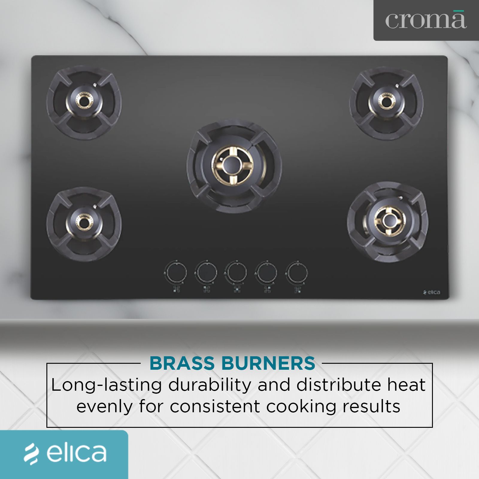 Elica CLASSIC FLEXI FB MFC 5B 90 MT Toughened Glass Top 5 Burner Automatic Electric Hob (Round Metallic Knob, Black) Elica CLASSIC FLEXI FB MFC 5B 90 MT Toughened Glass Top 5 Burner Automatic Electric Hob (Round Metallic Knob, Black)_5