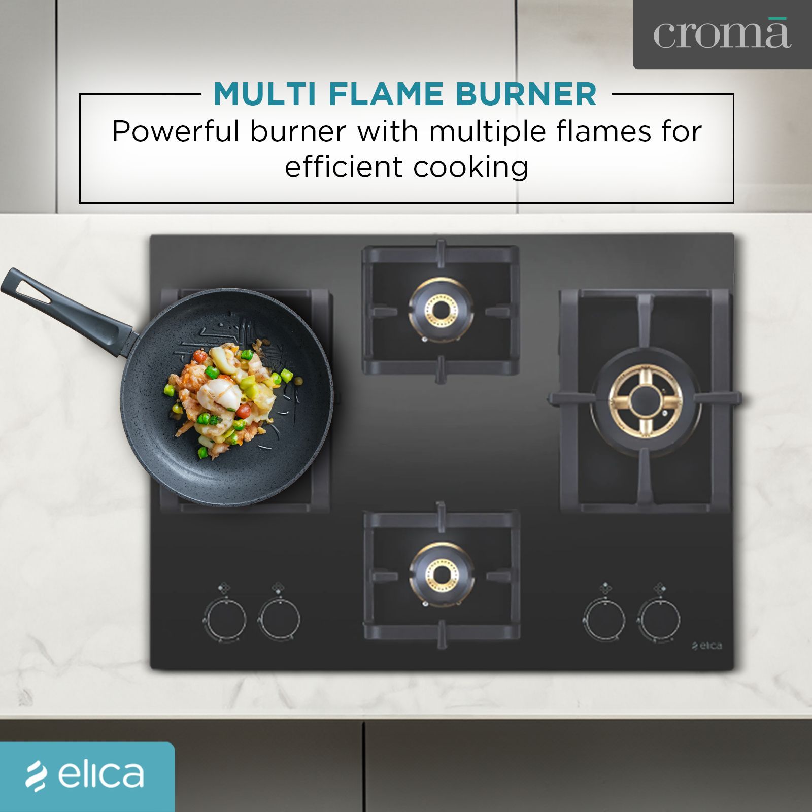 Elica PRO FB MFC 4B 70 DX FFD Glass Top 4 Burner Automatic Electric Hob (Round Metallic Knob, Black)_8