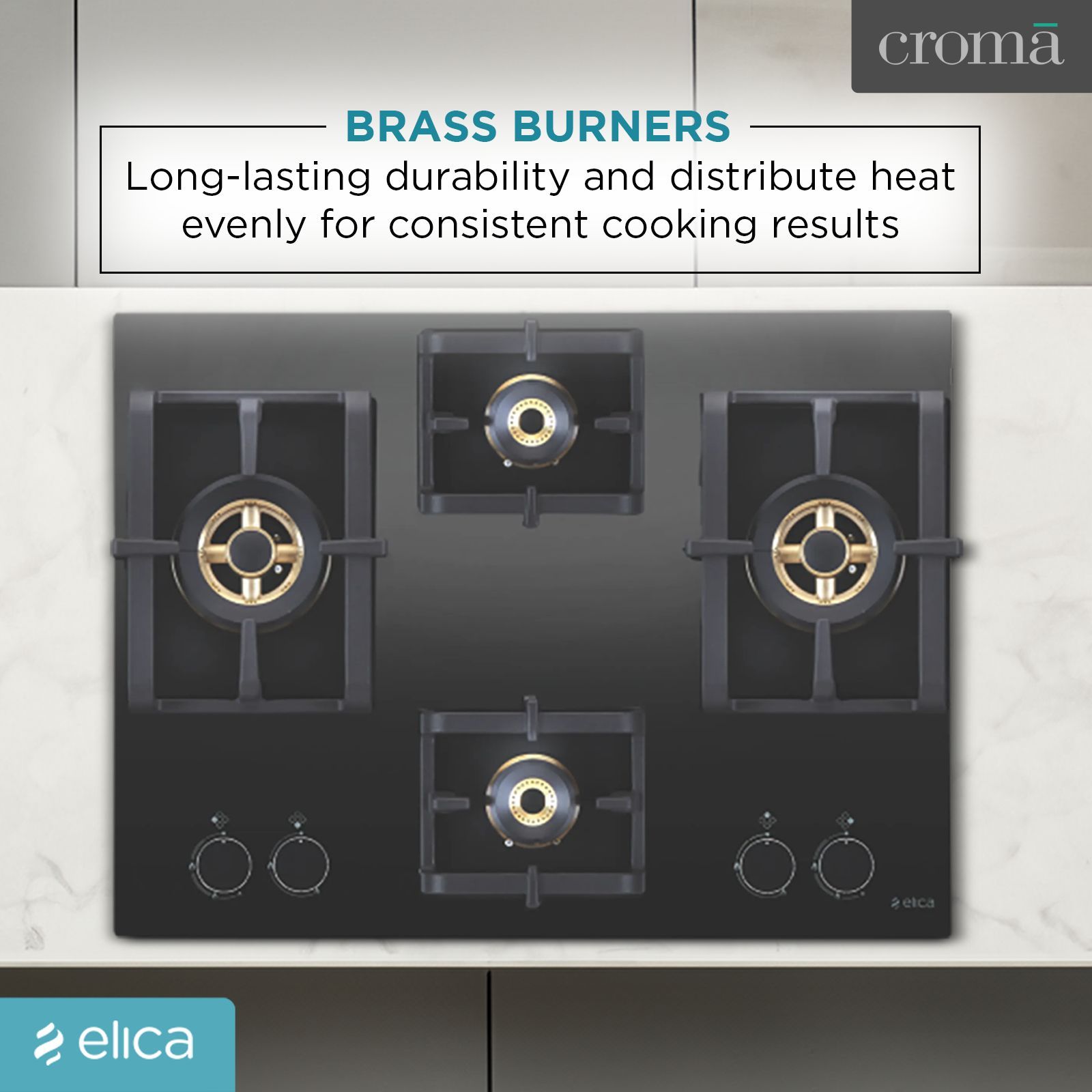 Elica PRO FB MFC 4B 70 DX FFD Glass Top 4 Burner Automatic Electric Hob (Round Metallic Knob, Black)_5