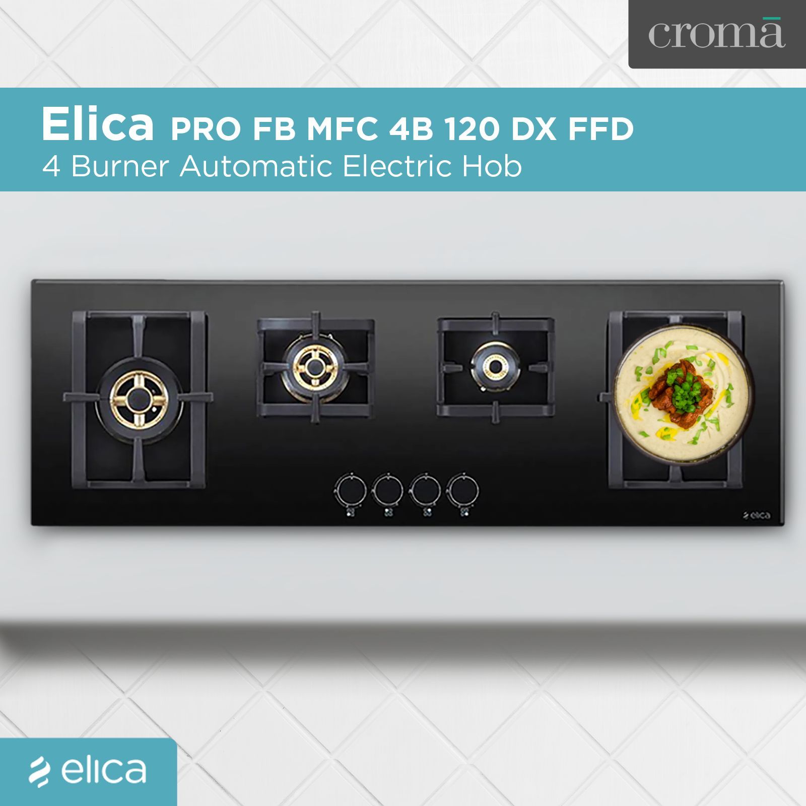 Elica PRO FB MFC 4B 120 DX FFD Glass Top 4 Burner Automatic Electric Hob (Round Metallic Knob, Black)_7