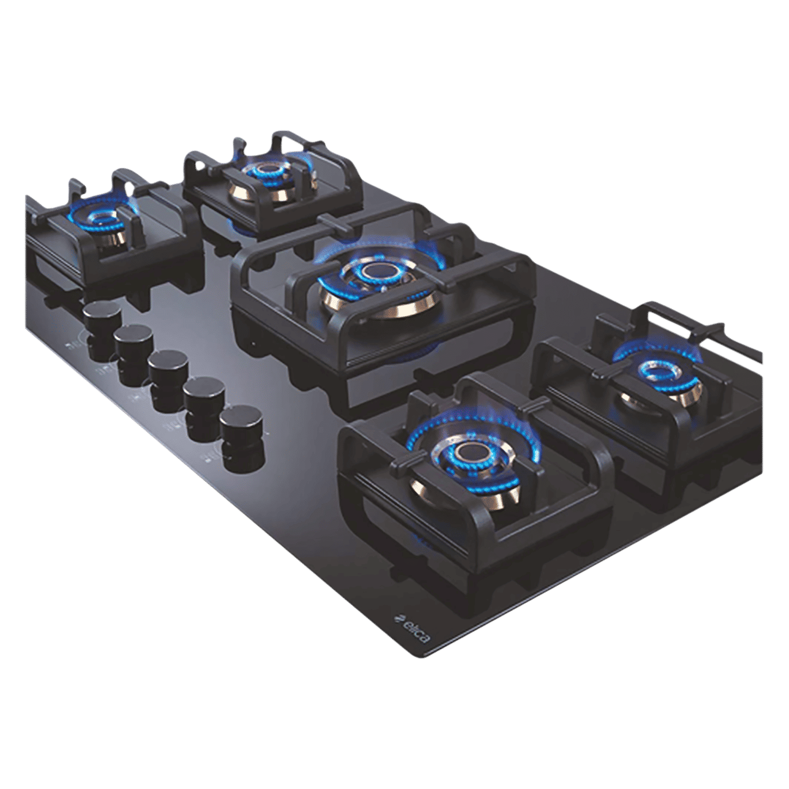 Elica PRO FB MFC 5B 90 MT FFD Glass Top 5 Burner Automatic Electric Hob (Round Metallic Knob, Black)_1