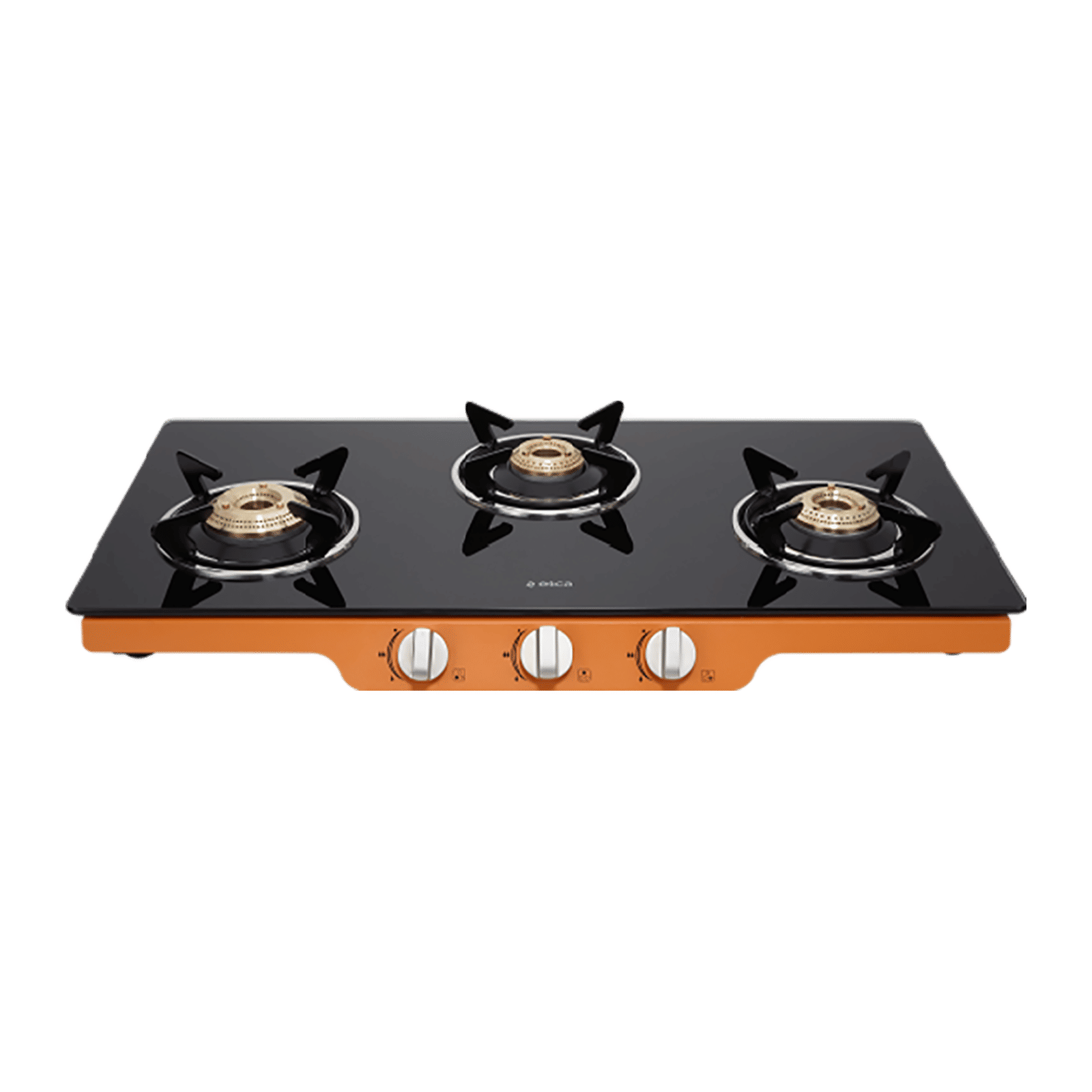 Elica Patio ICT DT 773 ORG AI S Toughened Glass Top 3 Burner Manual Gas Stove (Double Drip Tray, Black/Orange) Elica Patio ICT DT 773 ORG AI S Toughened Glass Top 3 Burner Manual Gas Stove (Double Drip Tray, Black/Orange)_1