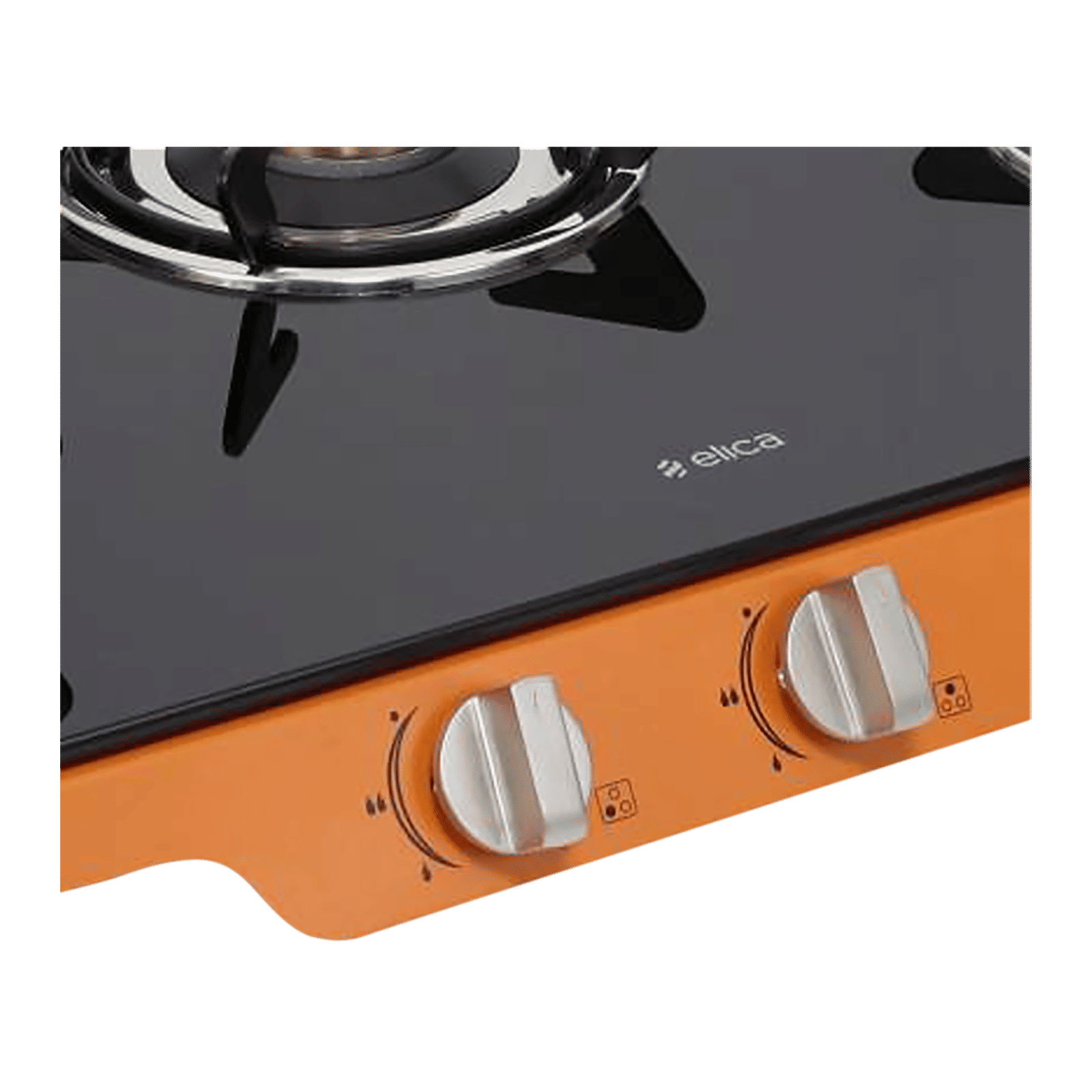 Elica Patio ICT DT 773 ORG AI S Toughened Glass Top 3 Burner Manual Gas Stove (Double Drip Tray, Black/Orange) Elica Patio ICT DT 773 ORG AI S Toughened Glass Top 3 Burner Manual Gas Stove (Double Drip Tray, Black/Orange)_5