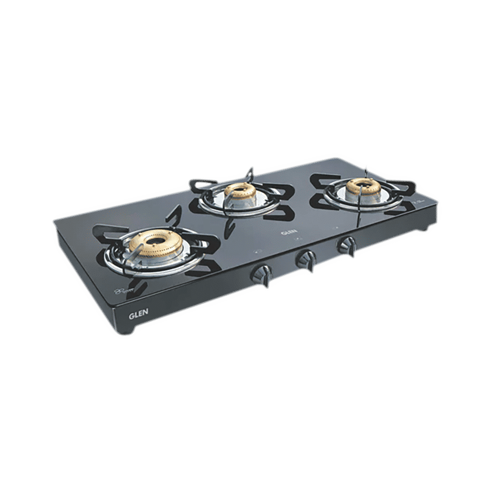 Glen 1033 GT XL FB BL DD Toughened Glass Top 3 Burner Manual Gas Stove (Scratch & Stain Resistant, Black)_1