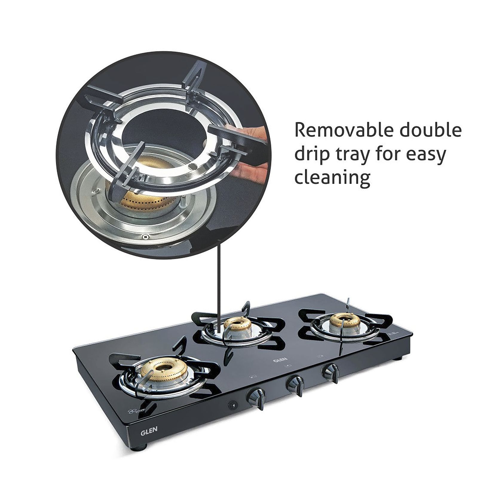 Glen 1033 GT XL FB BL DD AI Toughened Glass Top 3 Burner Automatic Gas Stove (Scratch & Stain Resistant, Black)_6