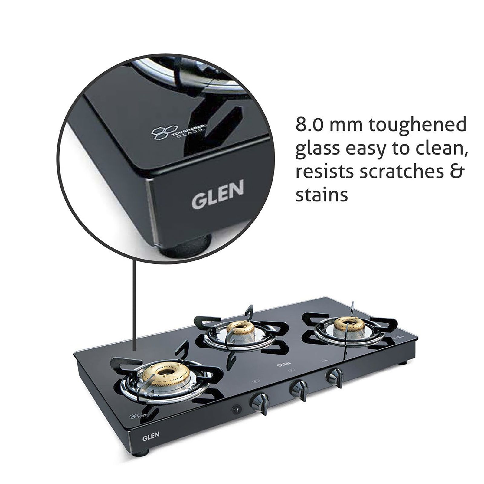 Glen 1033 GT XL FB BL DD AI Toughened Glass Top 3 Burner Automatic Gas Stove (Scratch & Stain Resistant, Black)_7