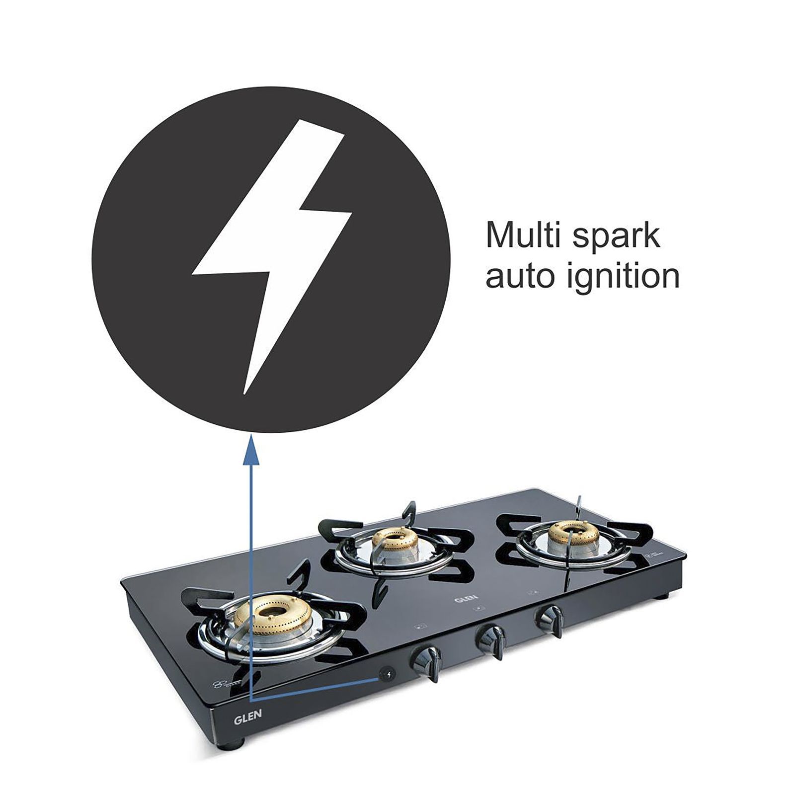 Glen 1033 GT XL FB BL DD AI Toughened Glass Top 3 Burner Automatic Gas Stove (Scratch & Stain Resistant, Black)_5