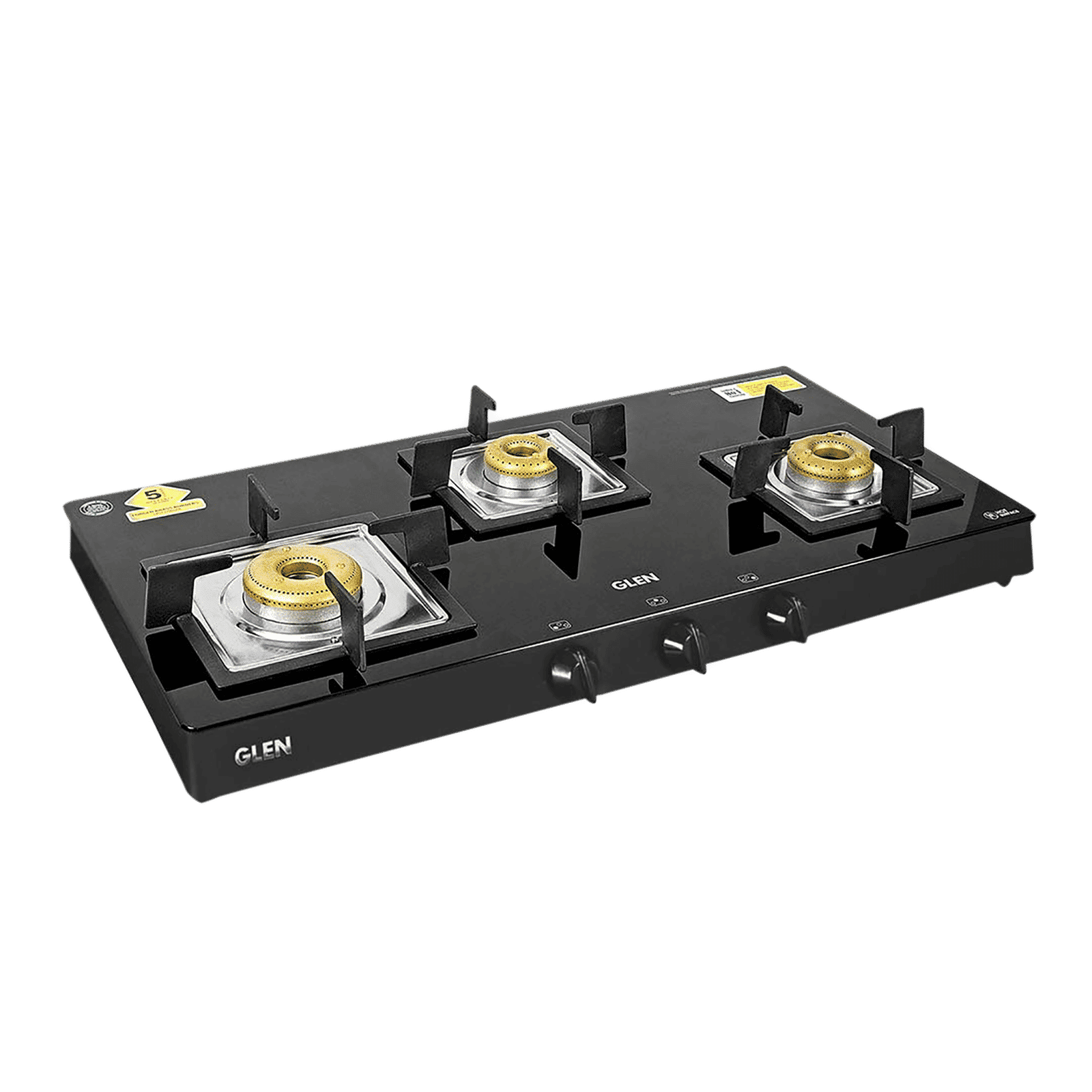 Glen 1038 SQ BL FB Toughened Glass Top 3 Burner Manual Gas Stove (Scratch & Stain Resistant, Black)_1