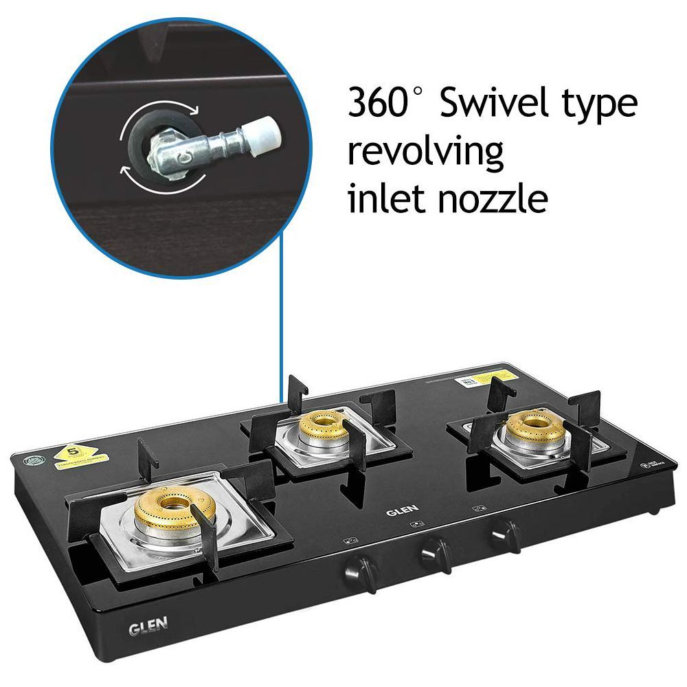 Glen 1038 SQ BL FB Toughened Glass Top 3 Burner Manual Gas Stove (Scratch & Stain Resistant, Black)_4