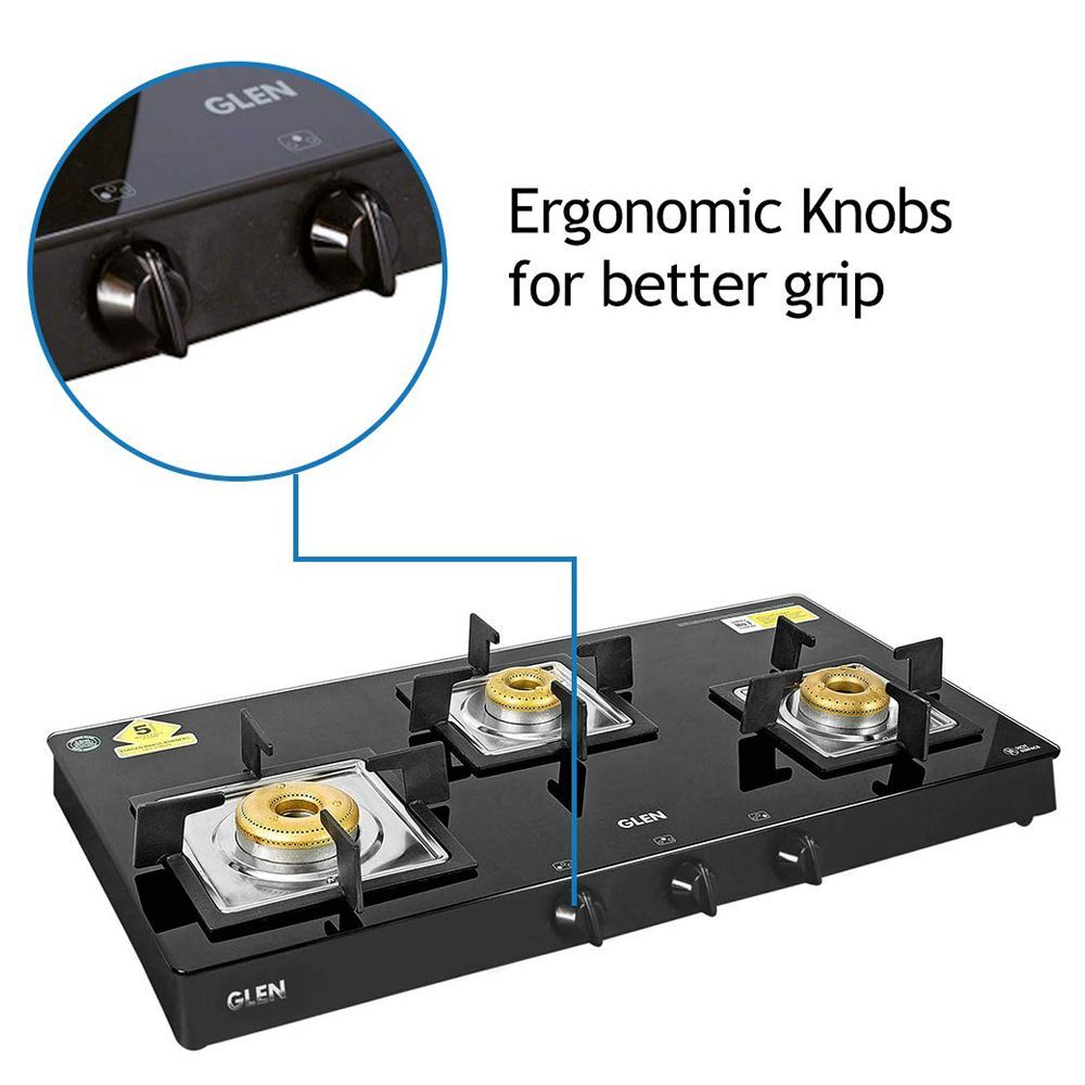 Glen 1038 SQ BL FB Toughened Glass Top 3 Burner Manual Gas Stove (Scratch & Stain Resistant, Black)_7