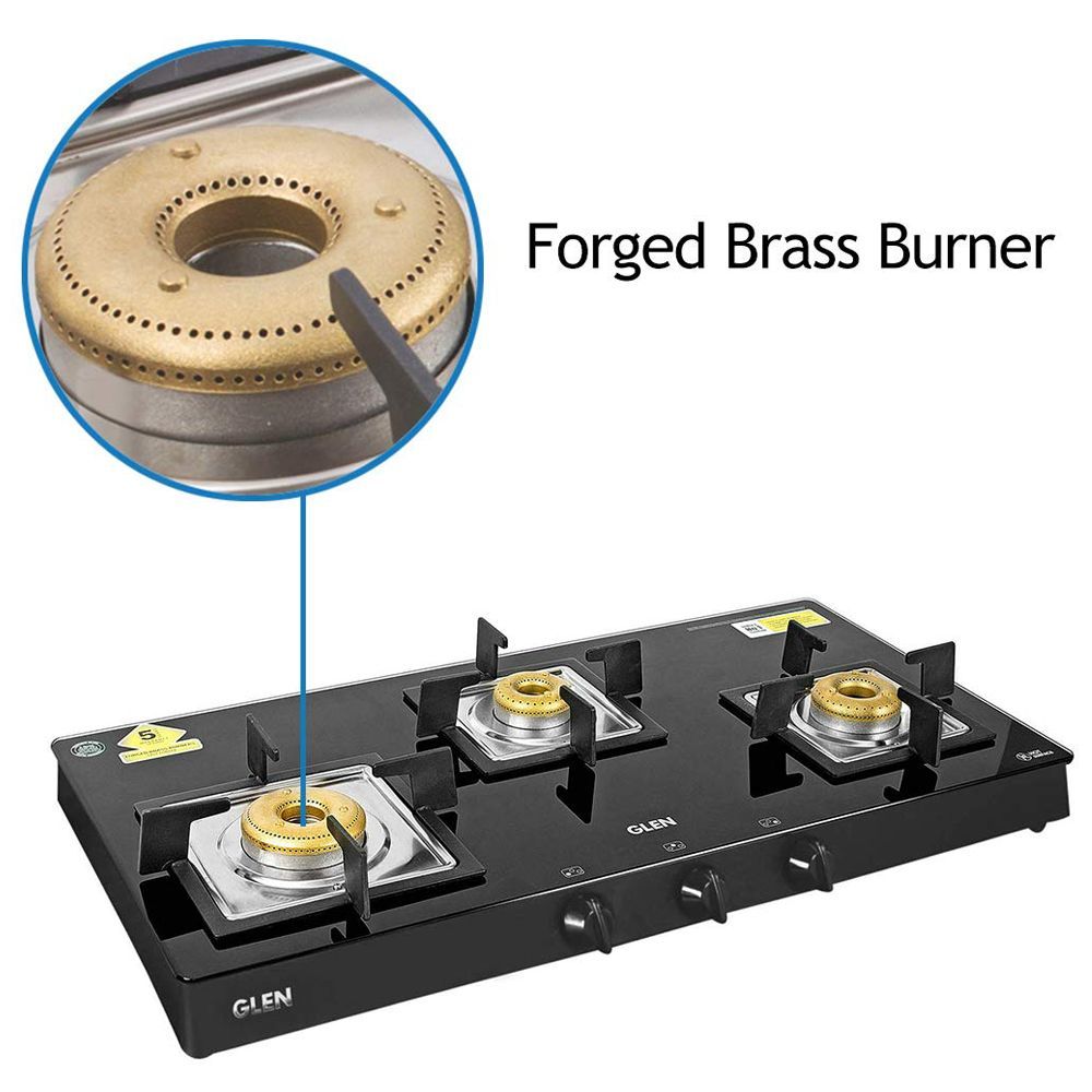 Glen 1038 SQ BL FB Toughened Glass Top 3 Burner Manual Gas Stove (Scratch & Stain Resistant, Black)_8