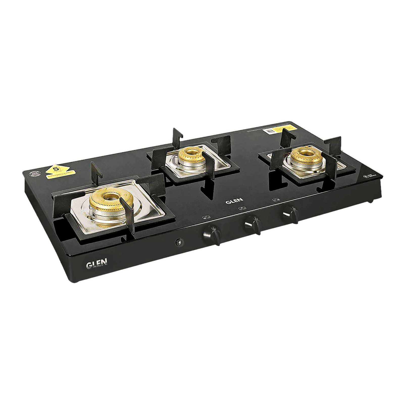 Glen 1038 SQ BL FB AI Toughened Glass Top 3 Burner Automatic Gas Stove (Scratch & Stain Resistant, Black) Glen 1038 SQ BL FB AI Toughened Glass Top 3 Burner Automatic Gas Stove (Scratch & Stain Resistant, Black)_1