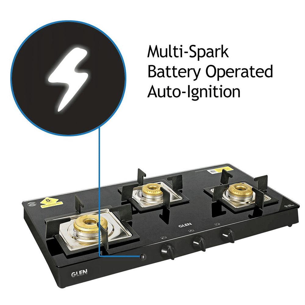 Glen 1038 SQ BL FB AI Toughened Glass Top 3 Burner Automatic Gas Stove (Scratch & Stain Resistant, Black) Glen 1038 SQ BL FB AI Toughened Glass Top 3 Burner Automatic Gas Stove (Scratch & Stain Resistant, Black)_6