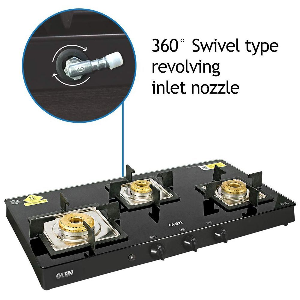 Glen 1038 SQ BL FB AI Toughened Glass Top 3 Burner Automatic Gas Stove (Scratch & Stain Resistant, Black) Glen 1038 SQ BL FB AI Toughened Glass Top 3 Burner Automatic Gas Stove (Scratch & Stain Resistant, Black)_7