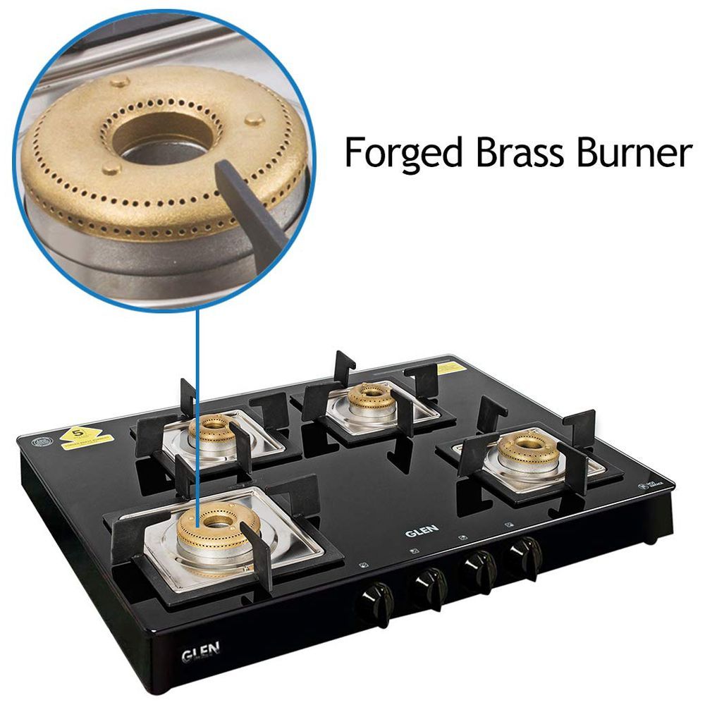 Glen 1048 GT SQ BL FB Toughened Glass Top 4 Burner Manual Gas Stove (360 Degree Revolving Nozzle, Black)_9
