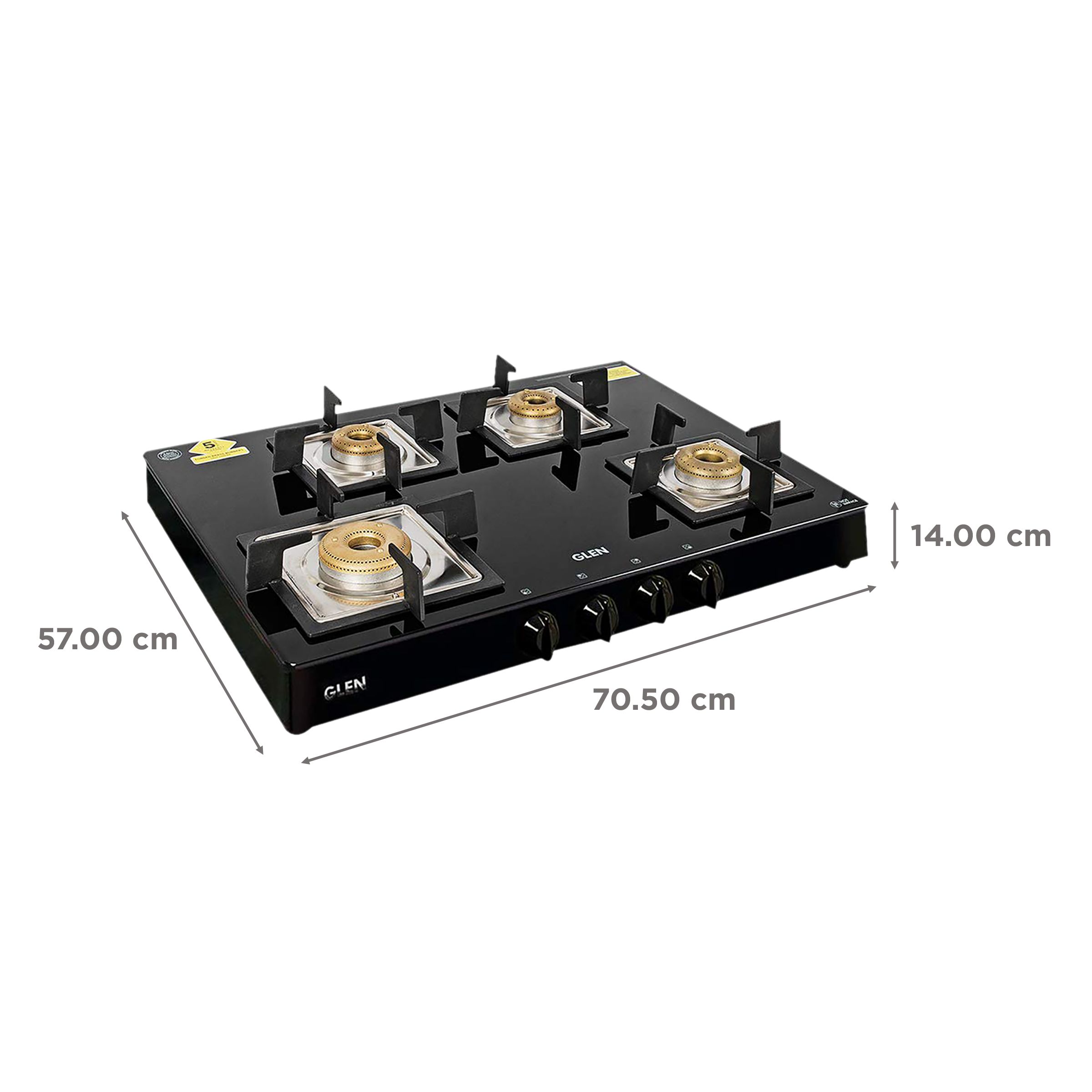 Glen 1048 GT SQ BL FB Toughened Glass Top 4 Burner Manual Gas Stove (360 Degree Revolving Nozzle, Black)_2