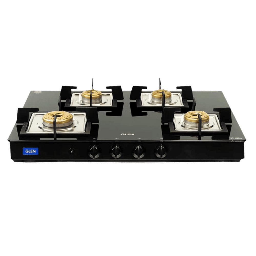 Glen 1048 GT SQ BL FB AI Toughened Glass Top 4 Burner Automatic Gas Stove (Scratch & Stain Resistant, Black)_1