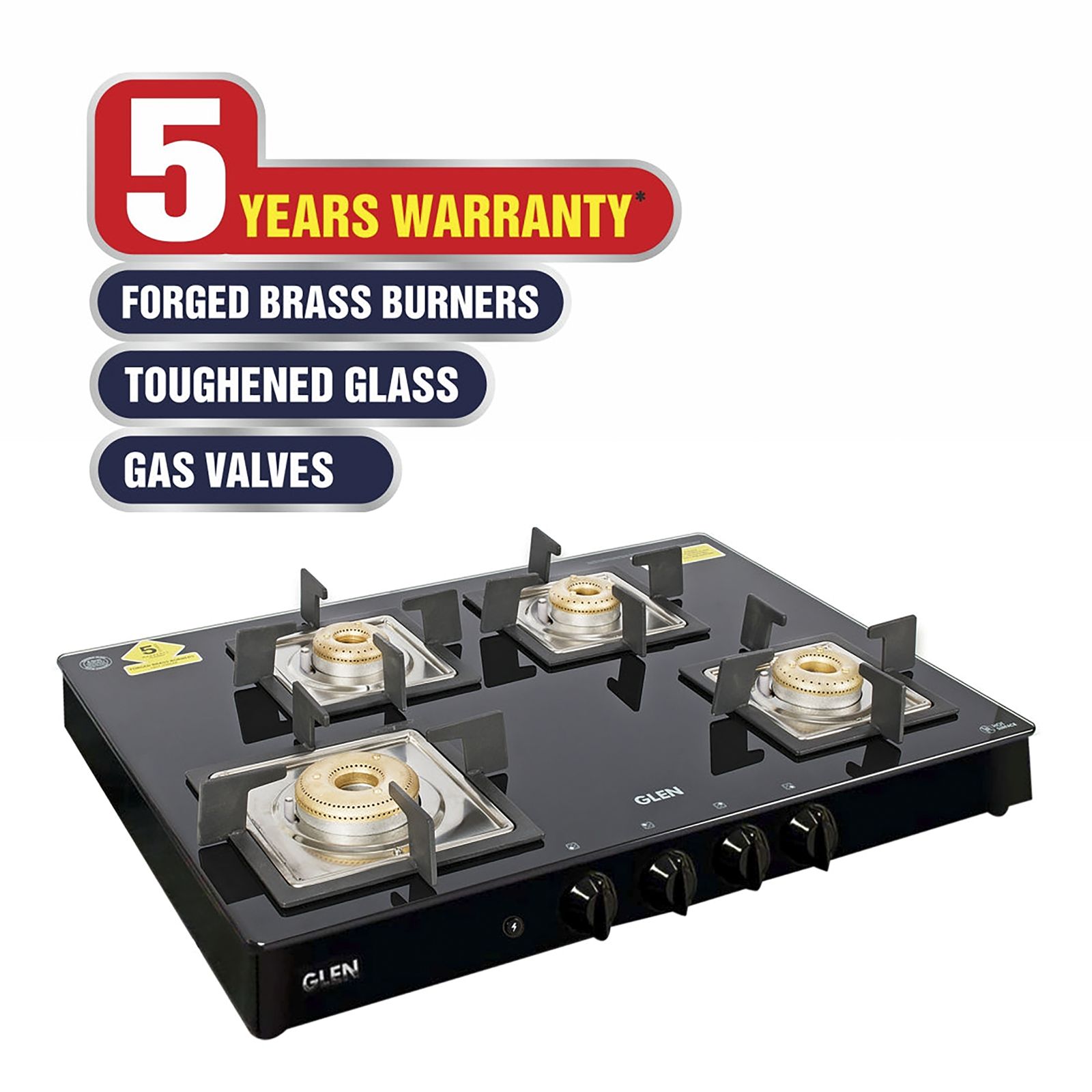 Glen 1048 GT SQ BL FB AI Toughened Glass Top 4 Burner Automatic Gas Stove (Scratch & Stain Resistant, Black)_8