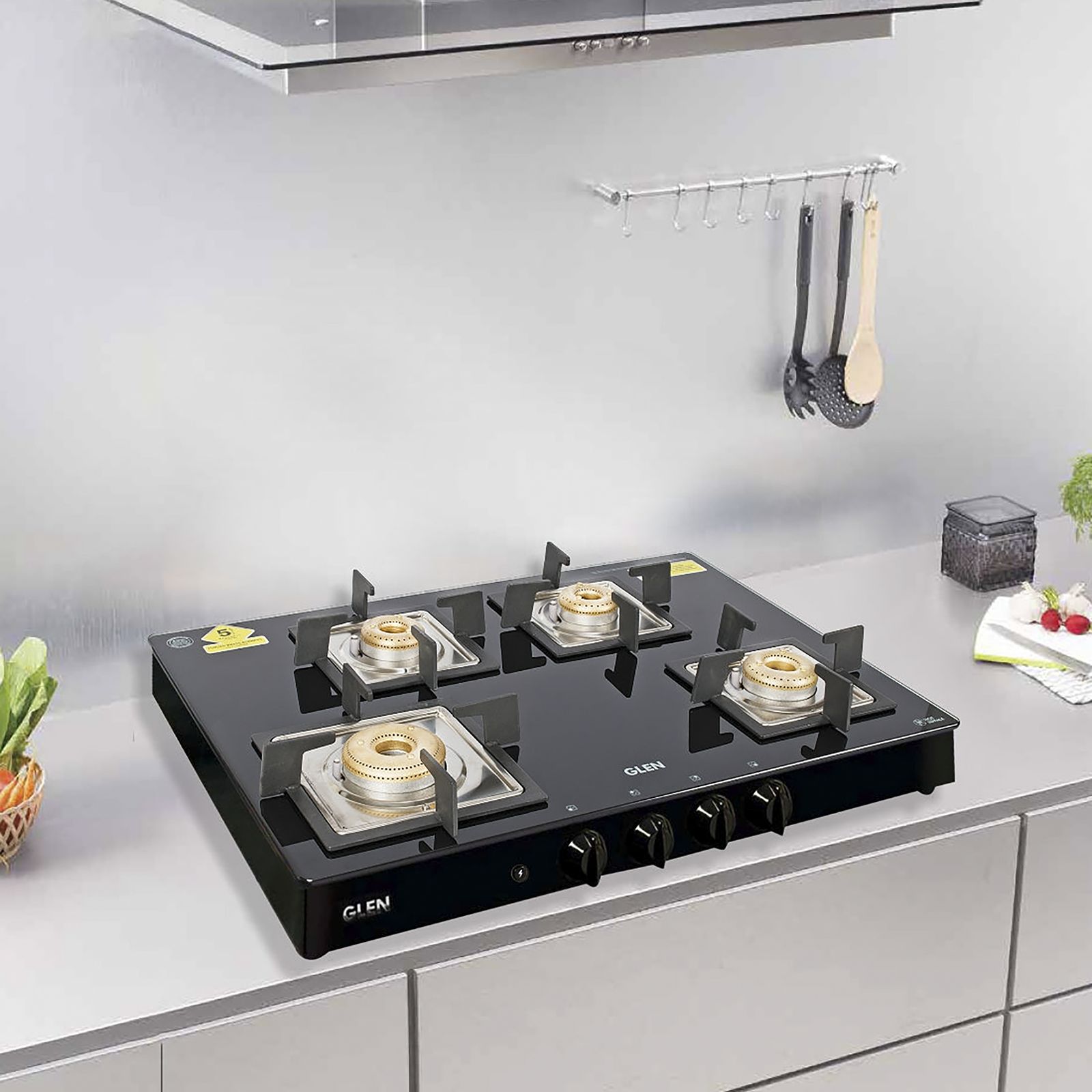 Glen 1048 GT SQ BL FB AI Toughened Glass Top 4 Burner Automatic Gas Stove (Scratch & Stain Resistant, Black)_9