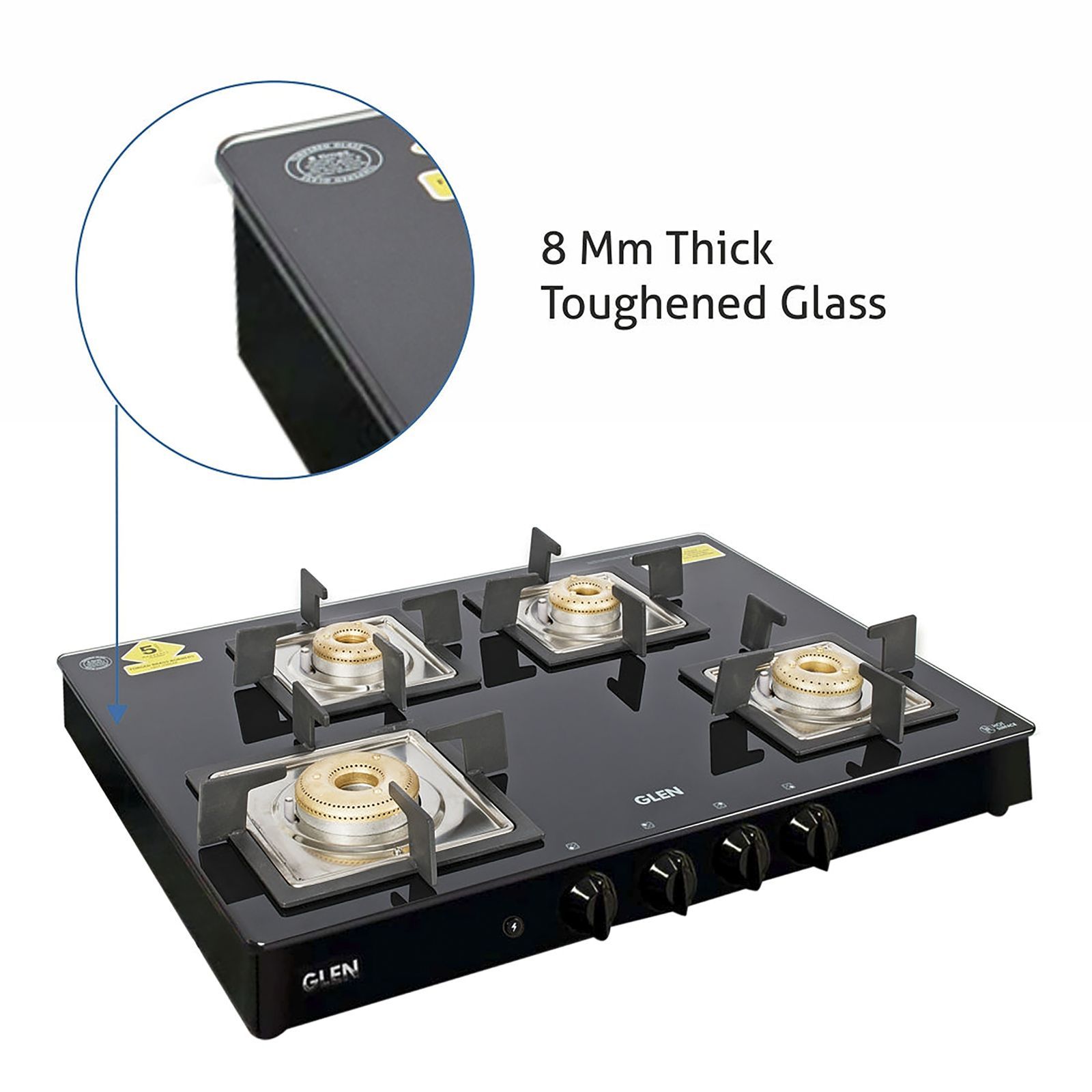 Glen 1048 GT SQ BL FB AI Toughened Glass Top 4 Burner Automatic Gas Stove (Scratch & Stain Resistant, Black)_11