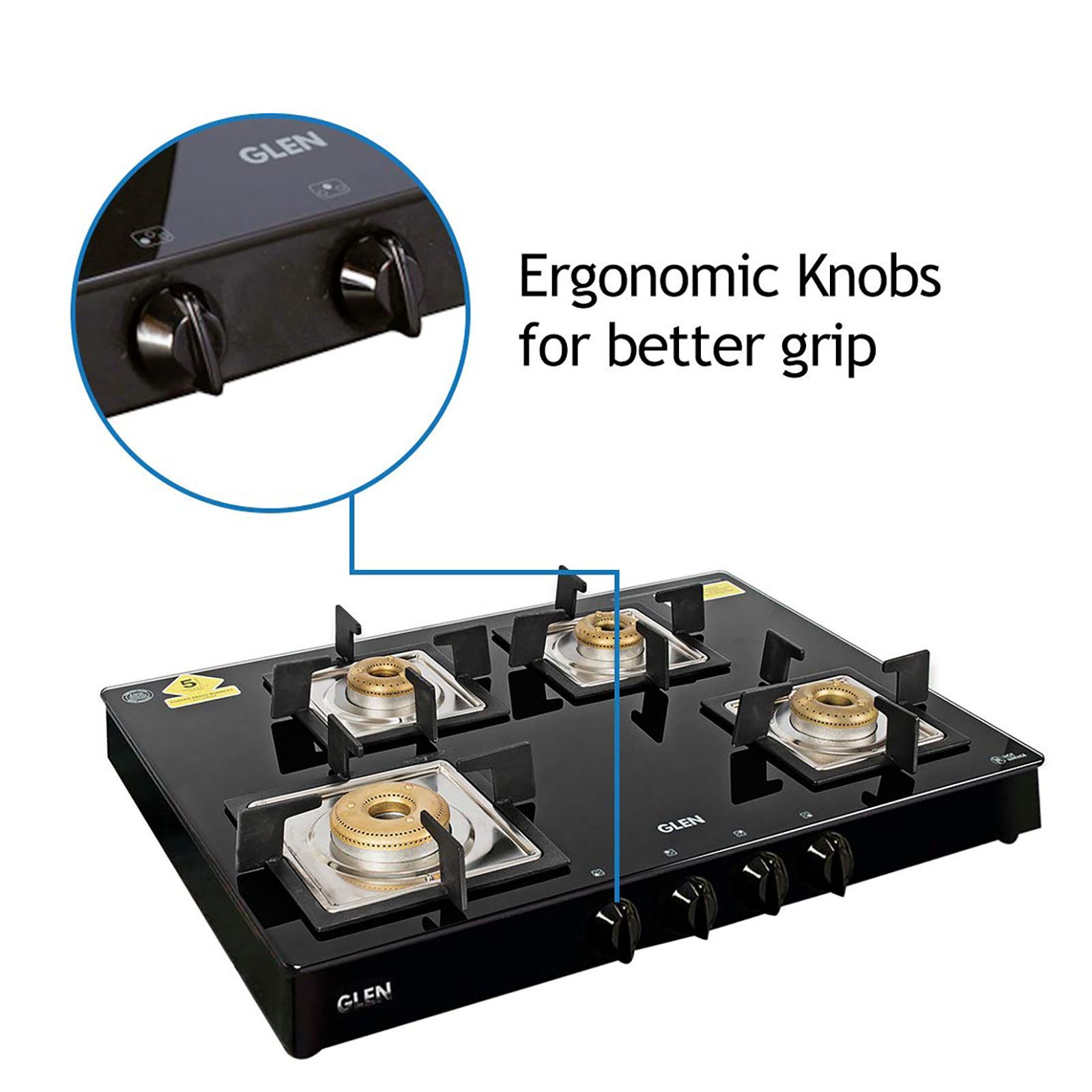 Glen 1048 GT SQ BL FB AI Toughened Glass Top 4 Burner Automatic Gas Stove (Scratch & Stain Resistant, Black)_13