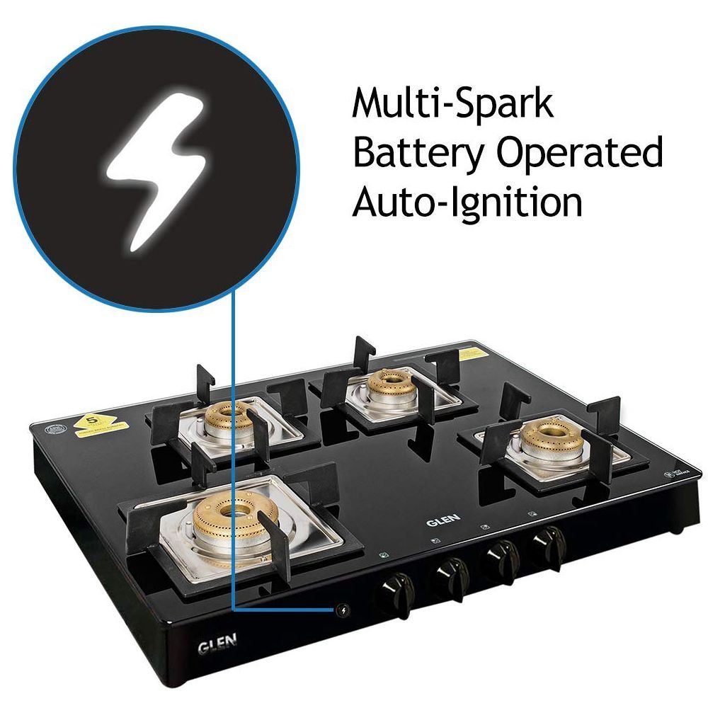 Glen 1048 GT SQ BL FB AI Toughened Glass Top 4 Burner Automatic Gas Stove (Scratch & Stain Resistant, Black)_4