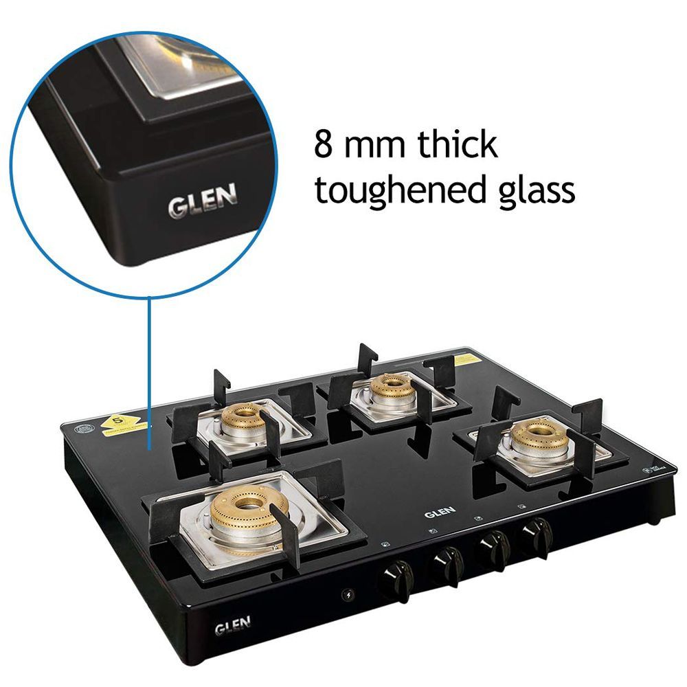 Glen 1048 GT SQ BL FB AI Toughened Glass Top 4 Burner Automatic Gas Stove (Scratch & Stain Resistant, Black)_5