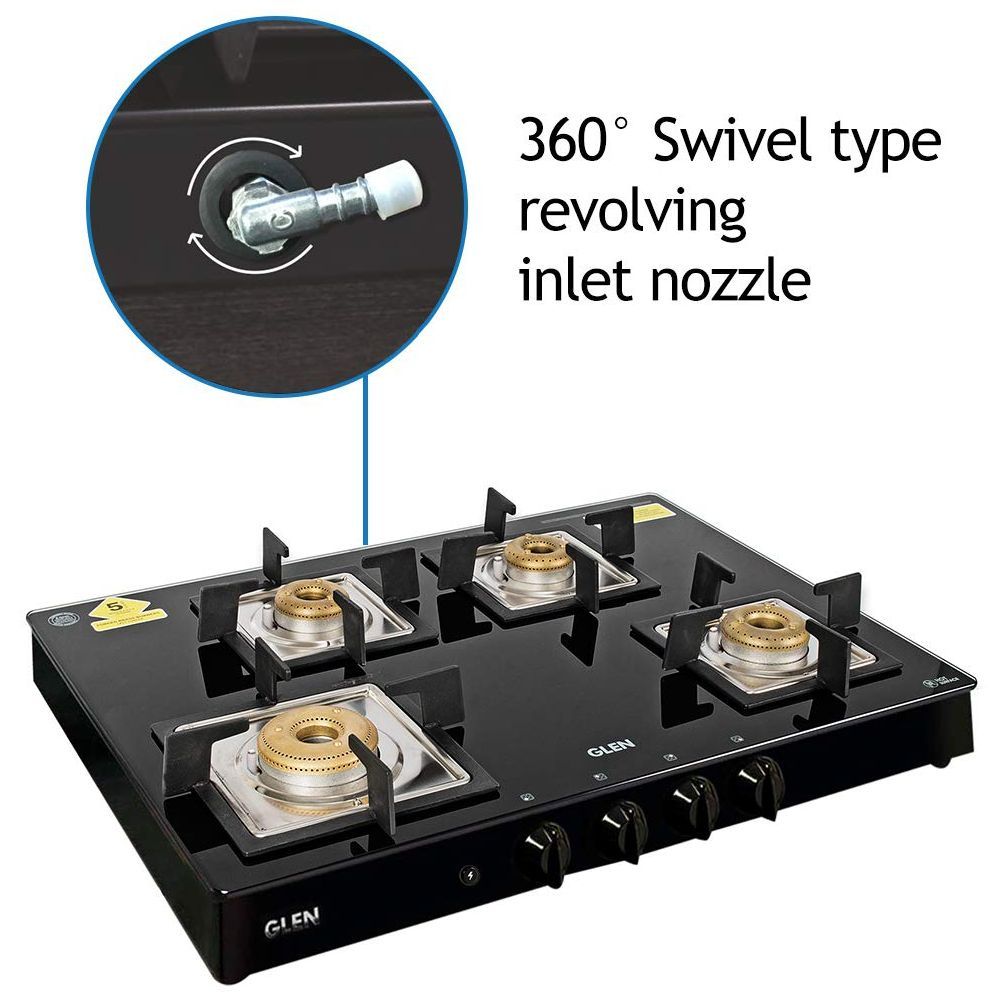 Glen 1048 GT SQ BL FB AI Toughened Glass Top 4 Burner Automatic Gas Stove (Scratch & Stain Resistant, Black)_6