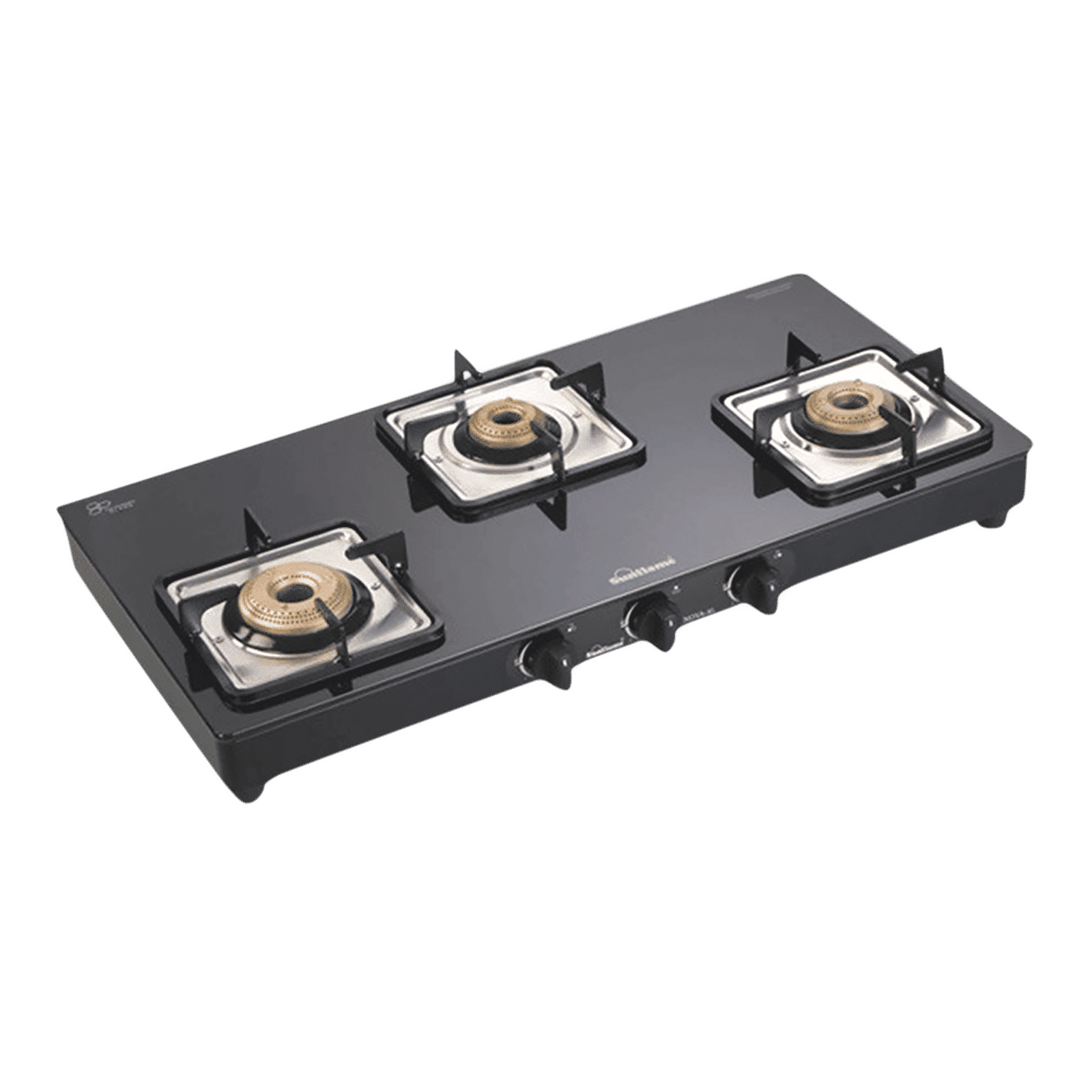 Sunflame GT 3B AURA Toughened Glass Top 3 Burner Manual Gas Stove (Cast Iron Pan Support, Black)_1