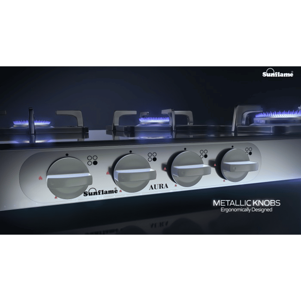 Sunflame GT 3B AURA Toughened Glass Top 3 Burner Manual Gas Stove (Cast Iron Pan Support, Black)_4