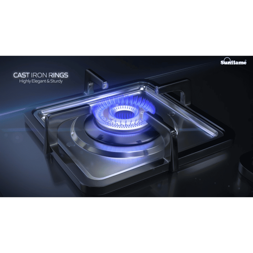 Sunflame GT 3B AURA Toughened Glass Top 3 Burner Manual Gas Stove (Cast Iron Pan Support, Black)_5