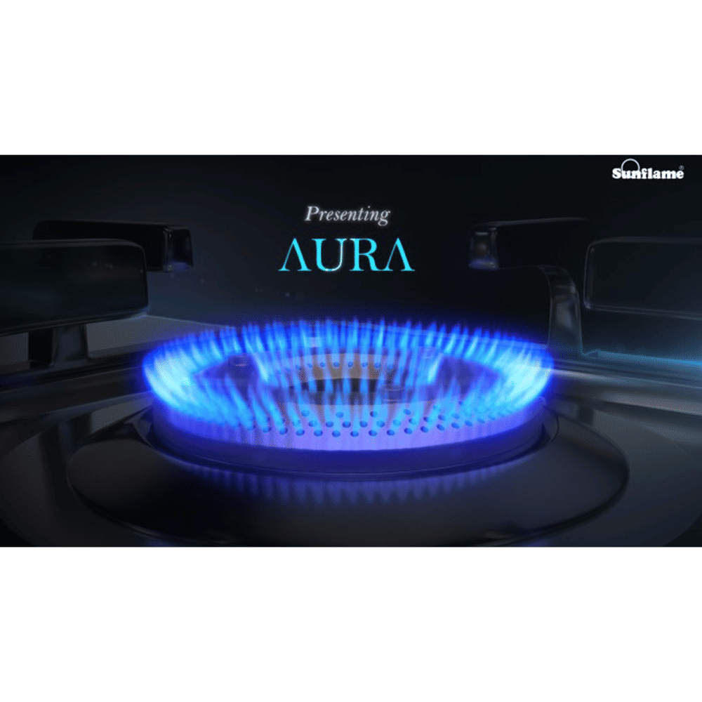 Sunflame GT 3B AURA Toughened Glass Top 3 Burner Manual Gas Stove (Cast Iron Pan Support, Black)_6