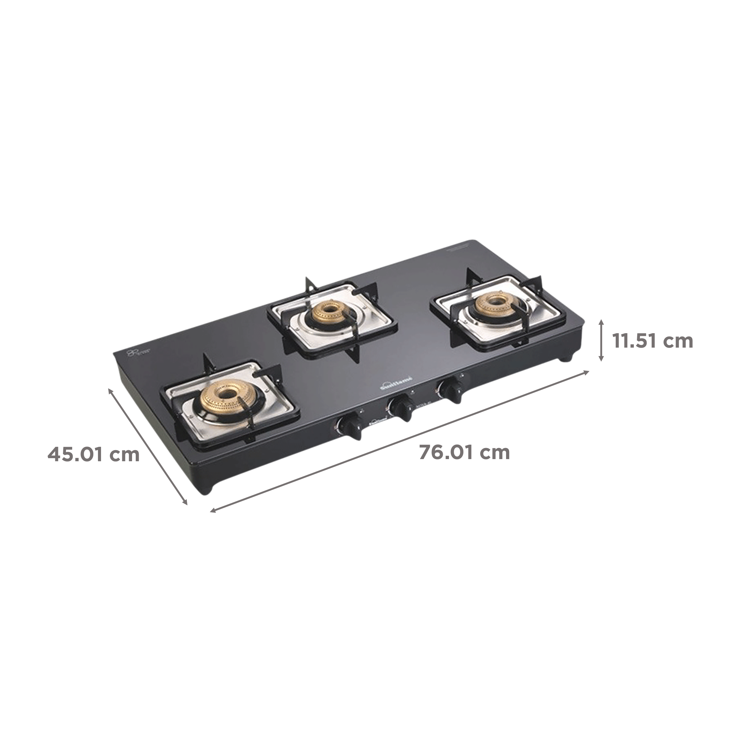 Sunflame GT 3B AURA Toughened Glass Top 3 Burner Manual Gas Stove (Cast Iron Pan Support, Black)_2