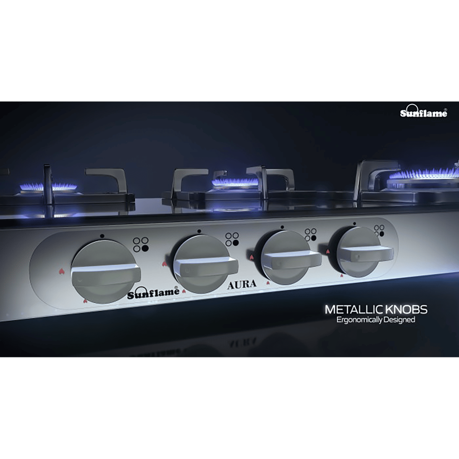 Sunflame GT 4B AURA Toughened Glass Top 4 Burner Manual Gas Stove (Cast Iron Pan Support, Black) Sunflame GT 4B AURA Toughened Glass Top 4 Burner Manual Gas Stove (Cast Iron Pan Support, Black)_8