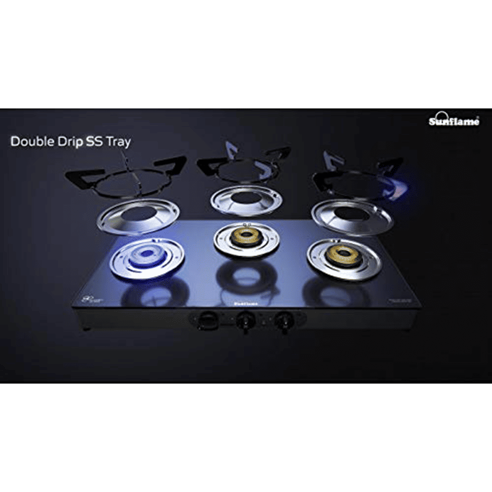Sunflame PRIME 3B BK Toughened Glass Top 3 Burner Manual Gas Stove (Stainless Steel Drip Tray, Black)_7