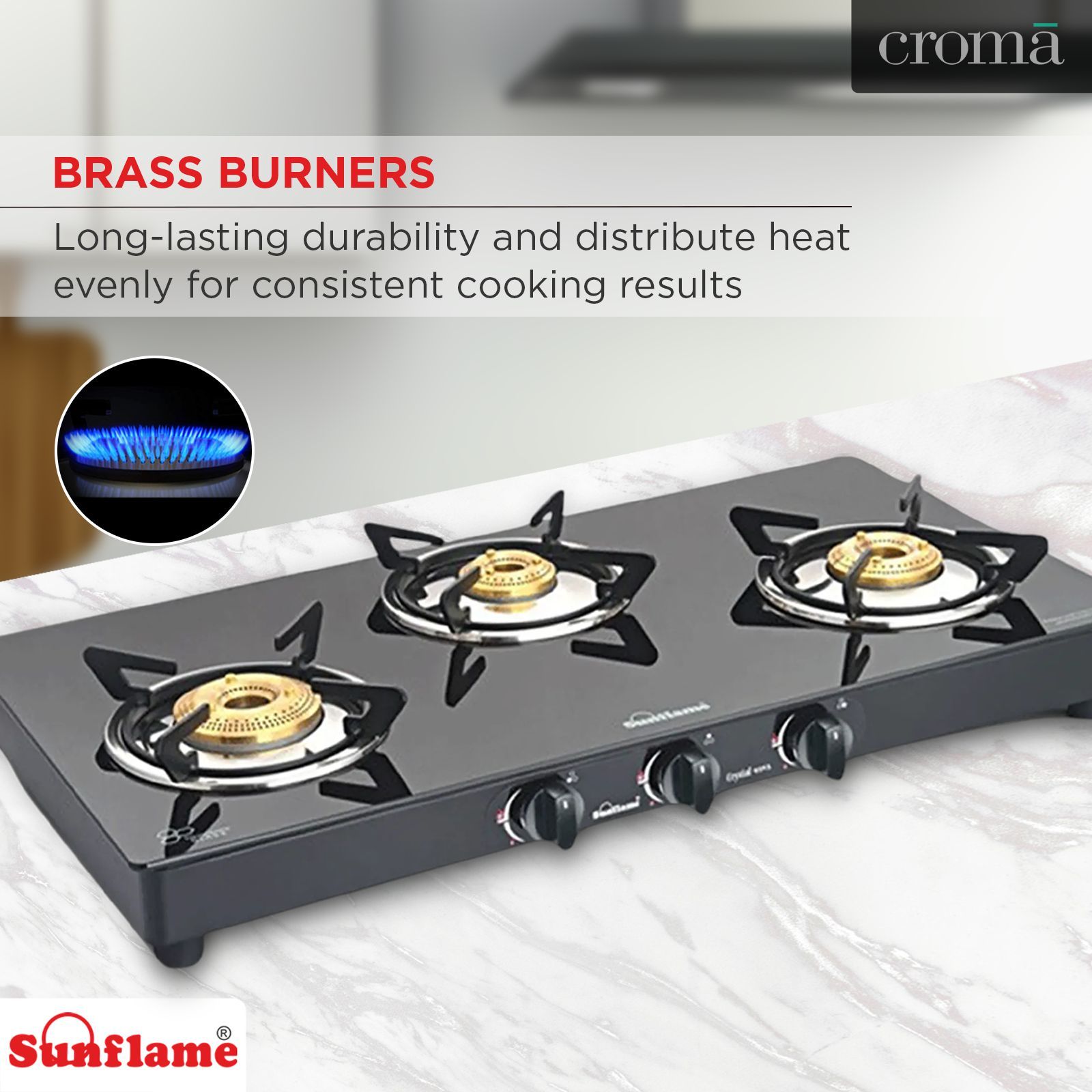 Sunflame PRIME 3B BK Toughened Glass Top 3 Burner Manual Gas Stove (Stainless Steel Drip Tray, Black)_10