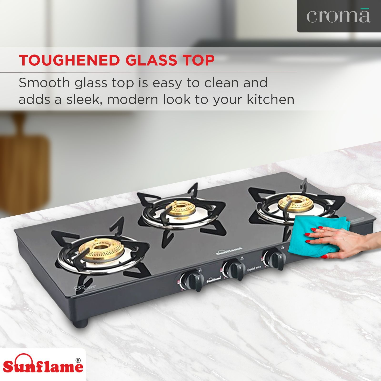 Sunflame PRIME 3B BK Toughened Glass Top 3 Burner Manual Gas Stove (Stainless Steel Drip Tray, Black)_11
