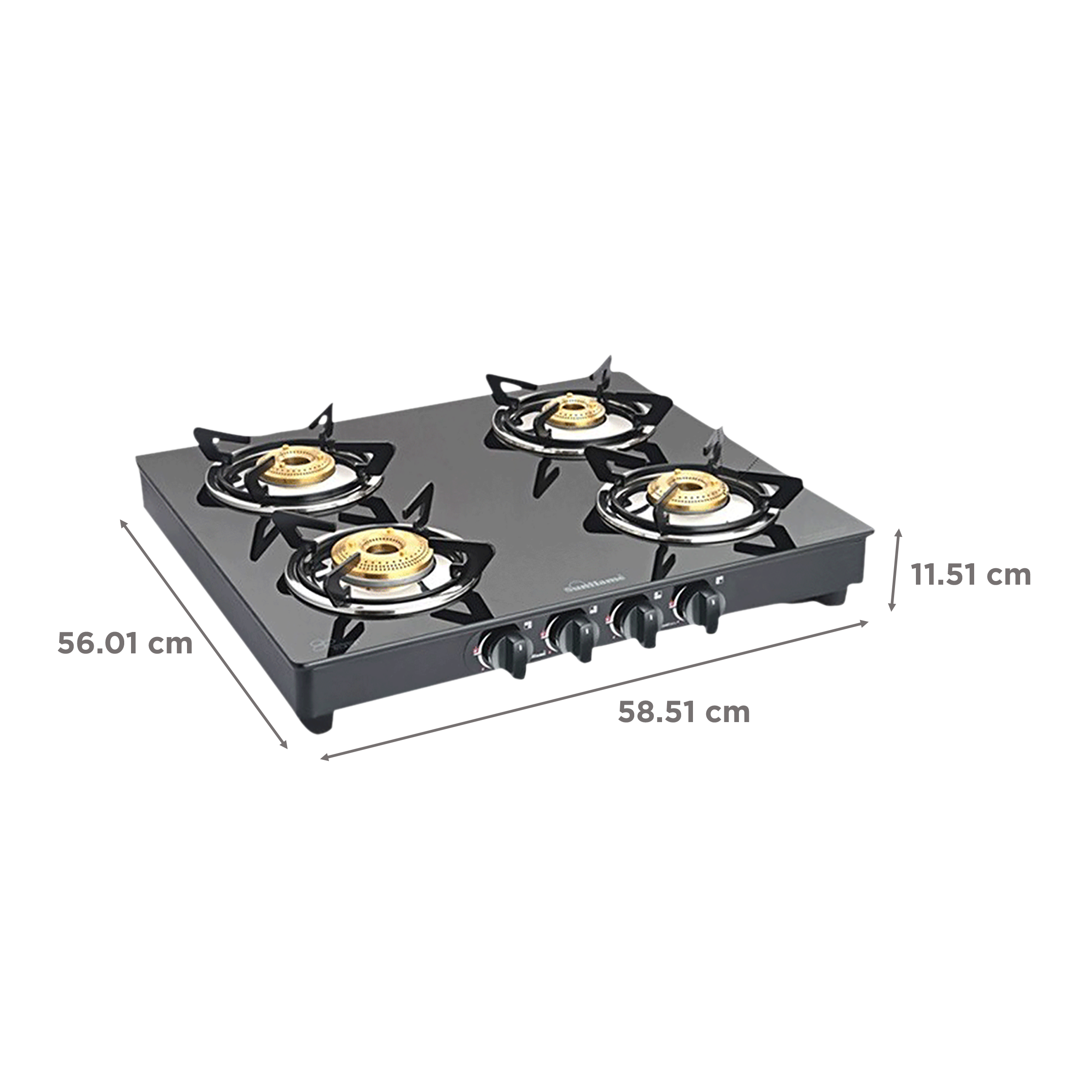 Sunflame PRIME 4B BK Toughened Glass Top 4 Burner Manual Gas Stove (Vitreous Enamelled Skirting, Black)_2