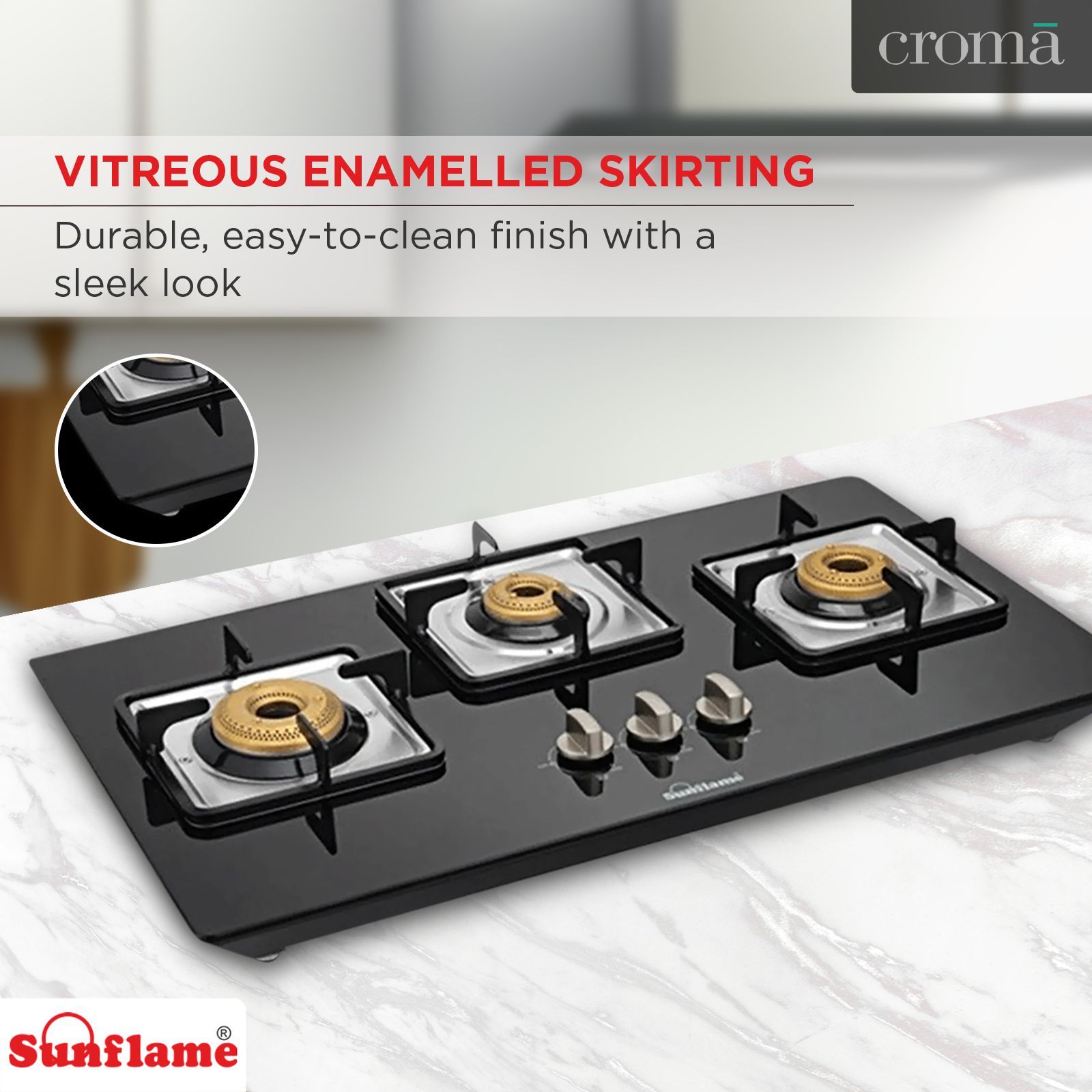 Sunflame CT-ELITE-3BR 3 Burner Manual Gas Stove (Euro Coated Pan Supports, Black)_6