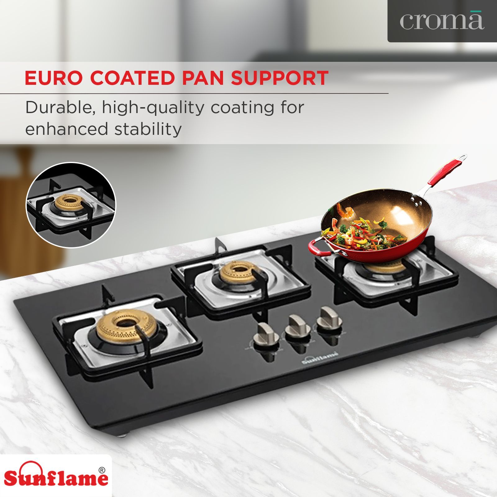 Sunflame CT-ELITE-3BR 3 Burner Manual Gas Stove (Euro Coated Pan Supports, Black)_8