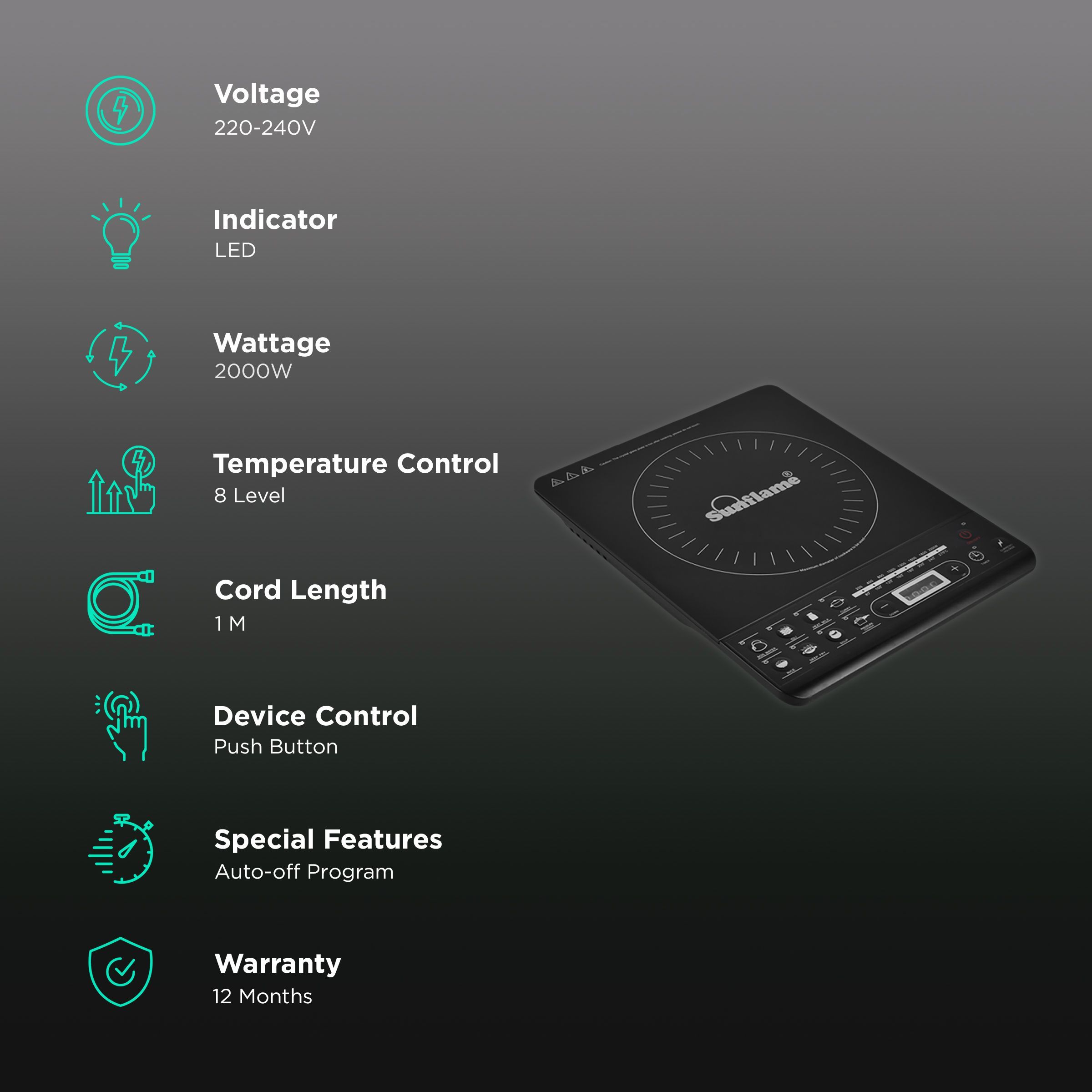Sunflame SF-IC09 2000W Induction Cooktop with 8 Preset Menus Sunflame SF-IC09 2000W Induction Cooktop with 8 Preset Menus_3