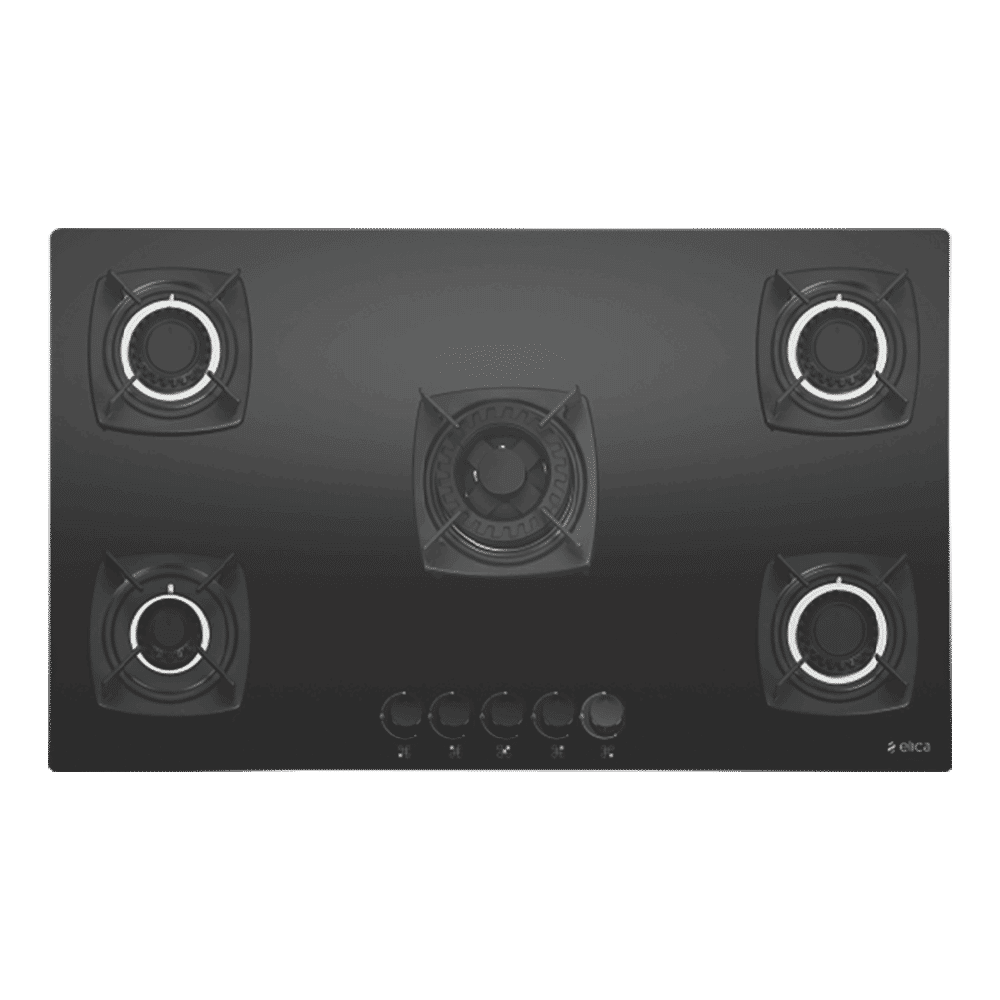 Elica DT FLEXI MFC 5B 90 SWIRL 5 Burner Automatic Hob (Cast Iron Grid, Black)_1