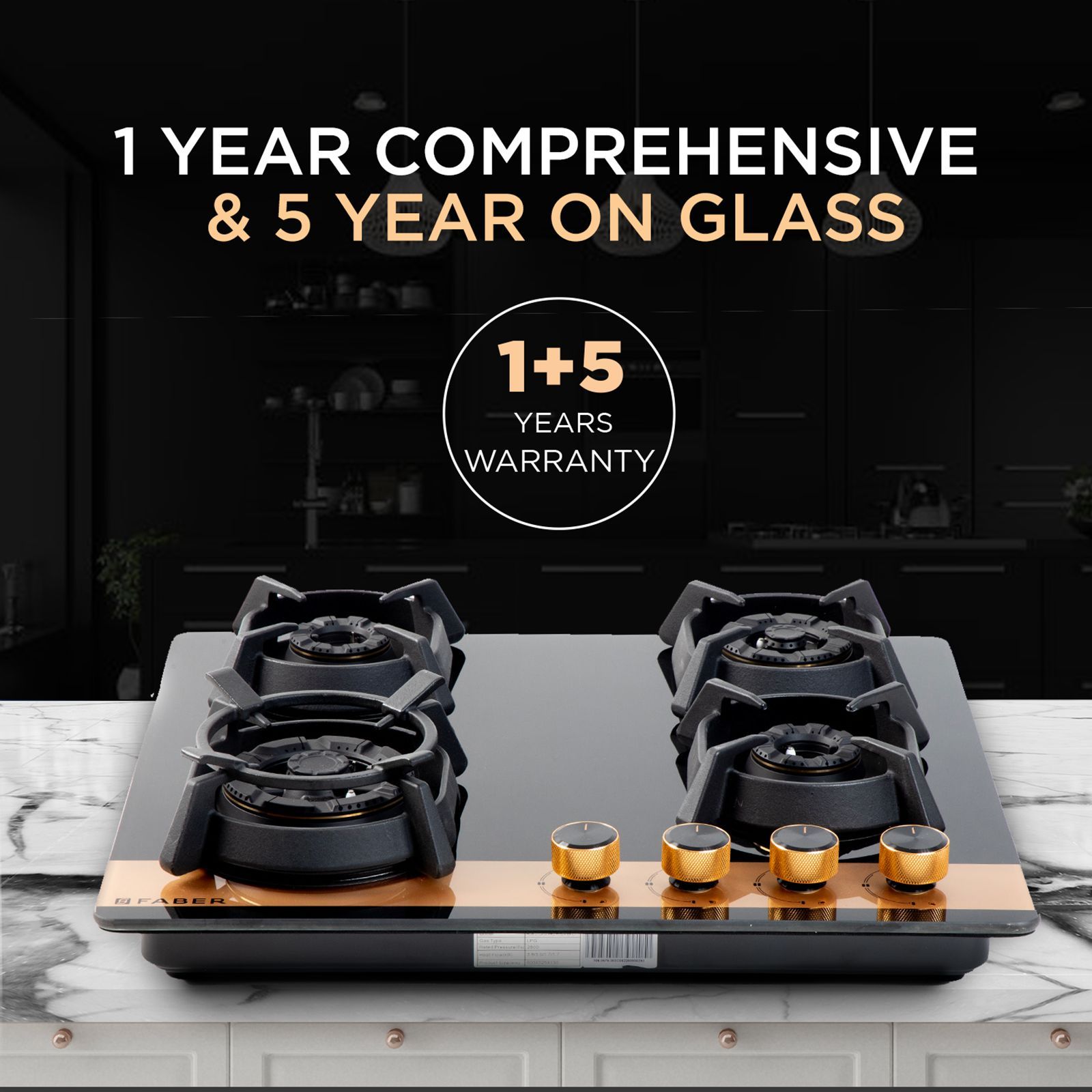 Faber UTOPIA HT 604 CRS BR CI AI Toughened Glass Top 4 Burner Automatic Electric Hob (Heat Resistant Metal Knob, Black)_11