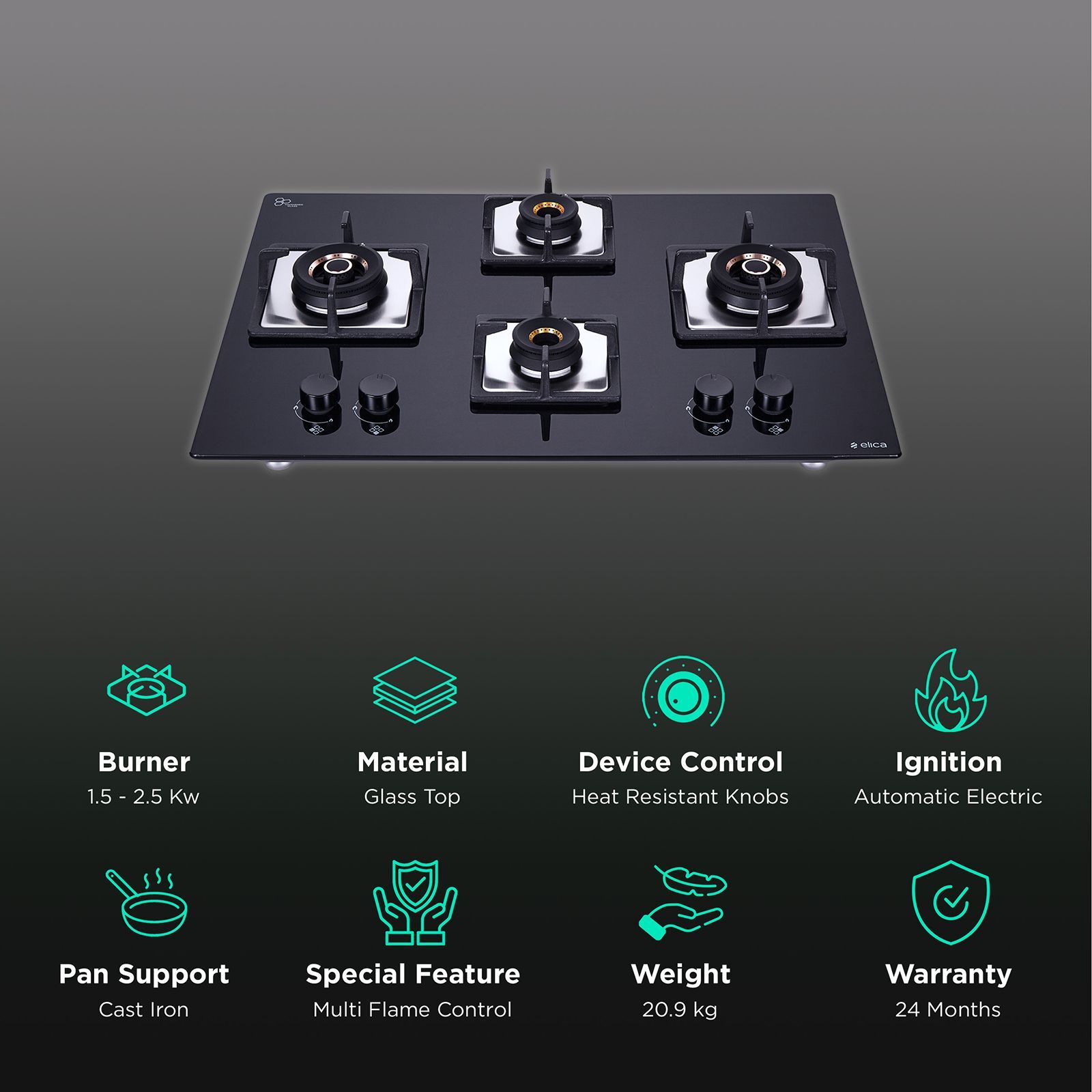 Elica FLEXI AB HCT 470 DX Glass Top 4 Burner Automatic Electric Hob (Multi Flame Control, Black) Elica FLEXI AB HCT 470 DX Glass Top 4 Burner Automatic Electric Hob (Multi Flame Control, Black)_3