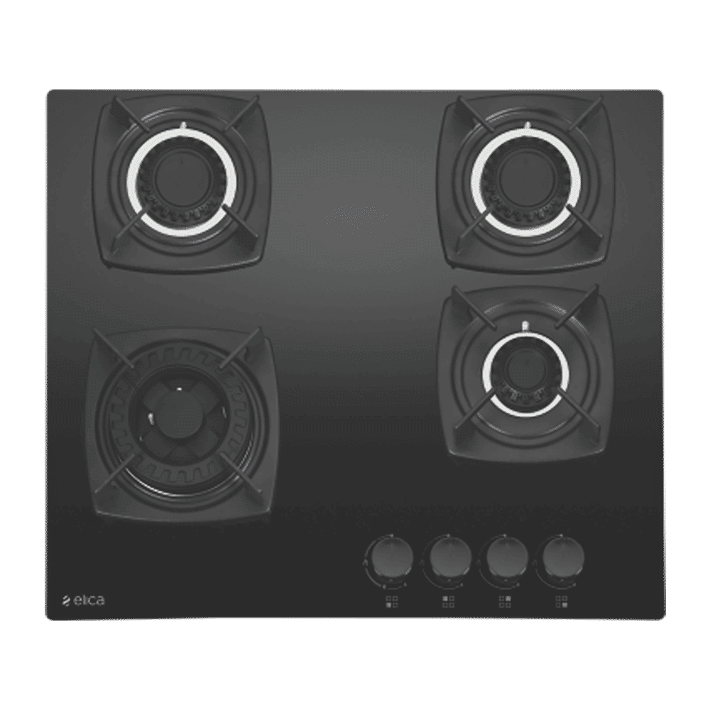 Elica DT MFC 4B 60 SWIRL Glass Top 4 Burner Automatic Hob (Cast Iron Grid, Black)_1