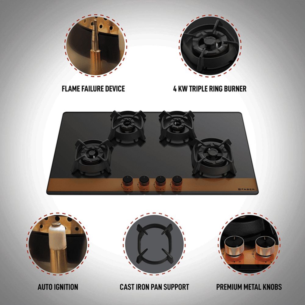 Faber UTOPIA HT 804 BR CI Toughened Glass Top 4 Burner Automatic Electric Hob (Heat Resistant Metal Knob, Black)_11