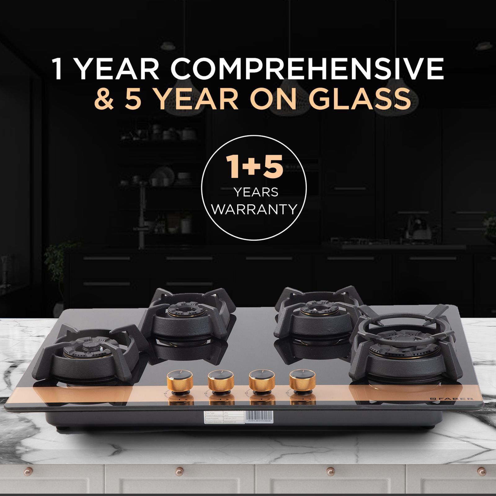 Faber UTOPIA HT 804 BR CI Toughened Glass Top 4 Burner Automatic Electric Hob (Heat Resistant Metal Knob, Black)_17