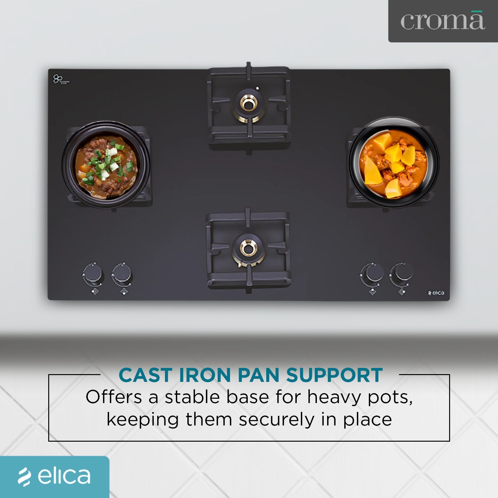 Elica Flexi Pro FB 4B 91 MT DX Glass Top 4 Burner Automatic Electric Hob (Round Metallic Knob, Black)_10