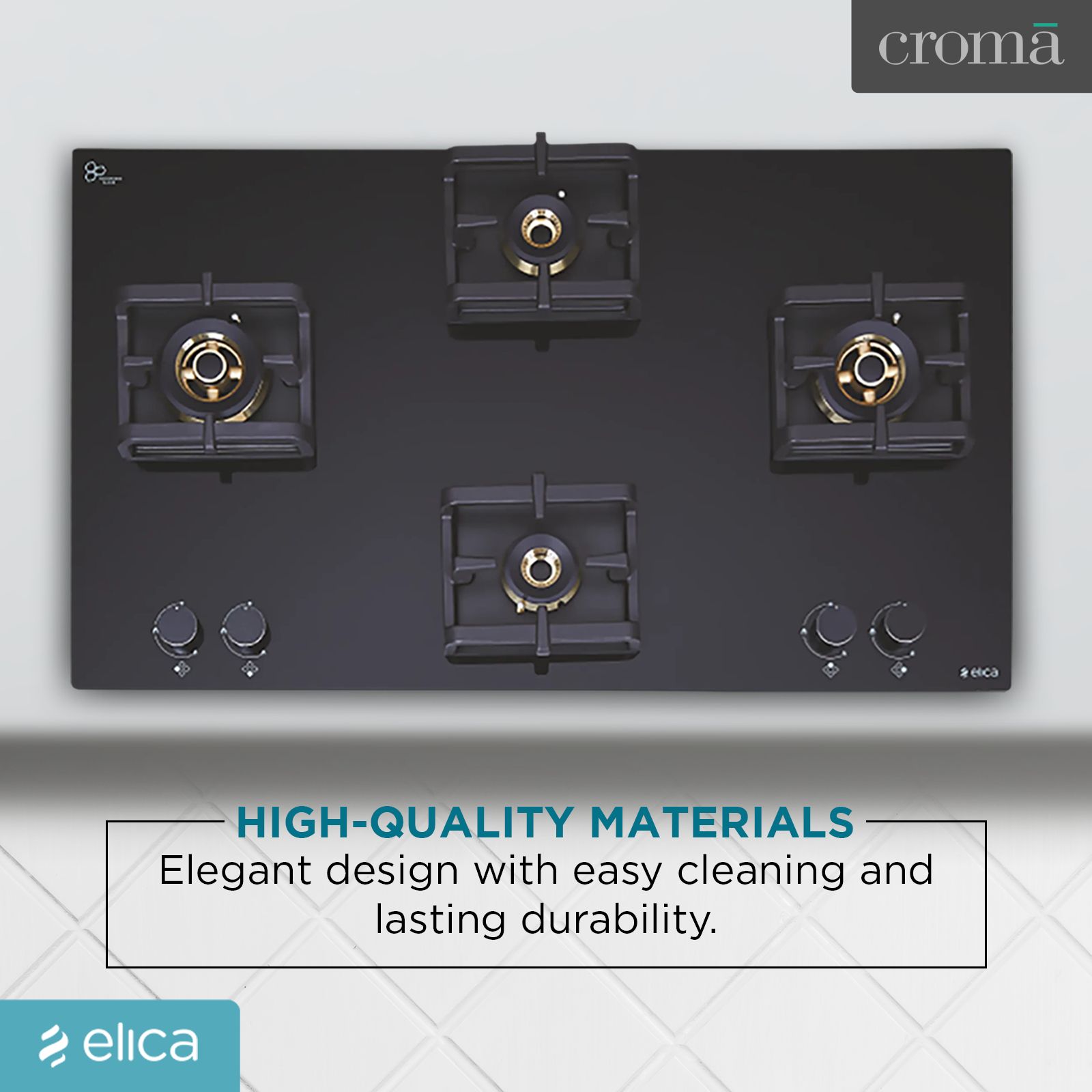 Elica Flexi Pro FB 4B 91 MT DX Glass Top 4 Burner Automatic Electric Hob (Round Metallic Knob, Black)_11