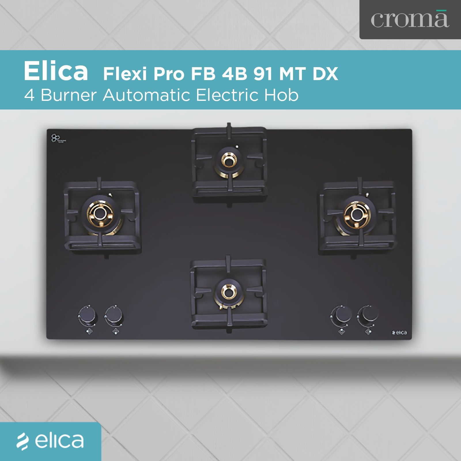 Elica Flexi Pro FB 4B 91 MT DX Glass Top 4 Burner Automatic Electric Hob (Round Metallic Knob, Black)_6